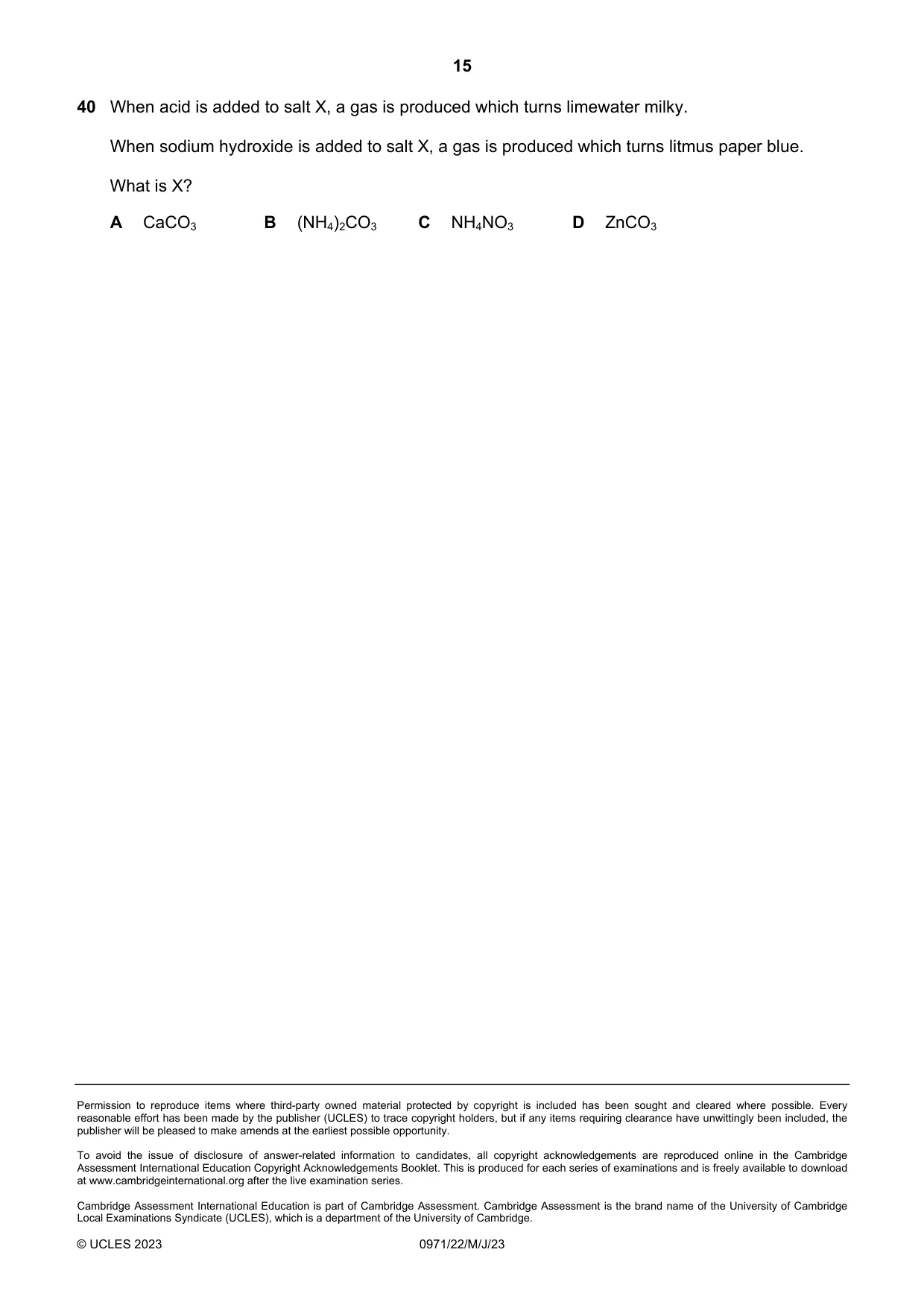 Cambridge IGCSE Chemistry (9-1) 0971 2023 May/June Paper 2 · Variant 2 question paper, page 15 of 16