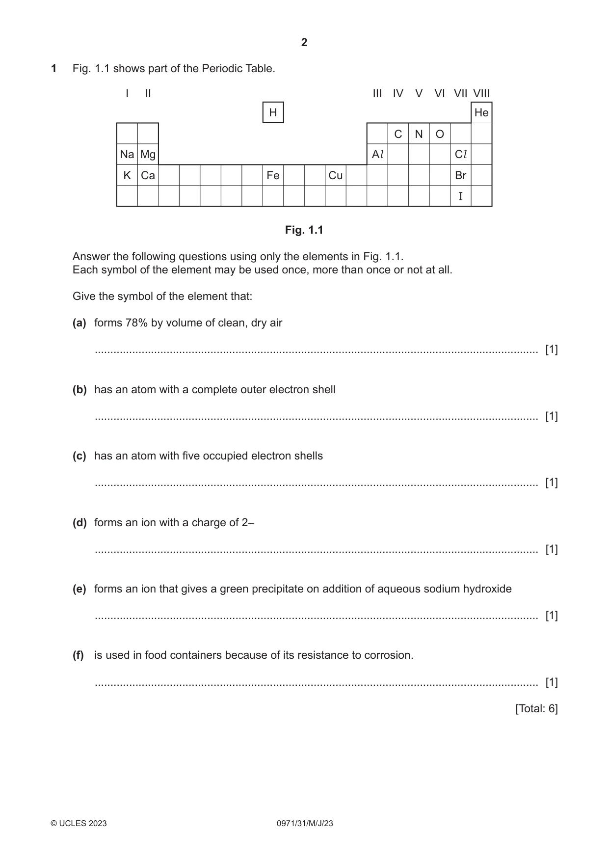 Cambridge IGCSE Chemistry (9-1) 0971 2023 May/June Paper 3 · Variant 1 question paper, page 2 of 16