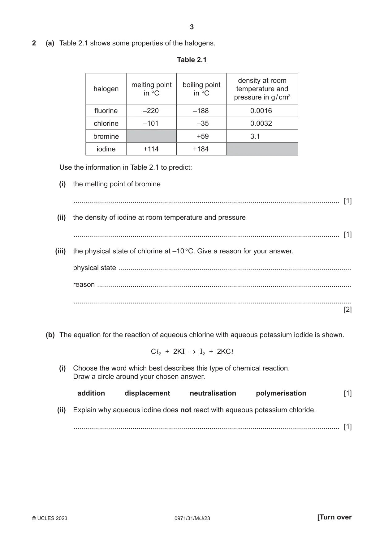 Cambridge IGCSE Chemistry (9-1) 0971 2023 May/June Paper 3 · Variant 1 question paper, page 3 of 16