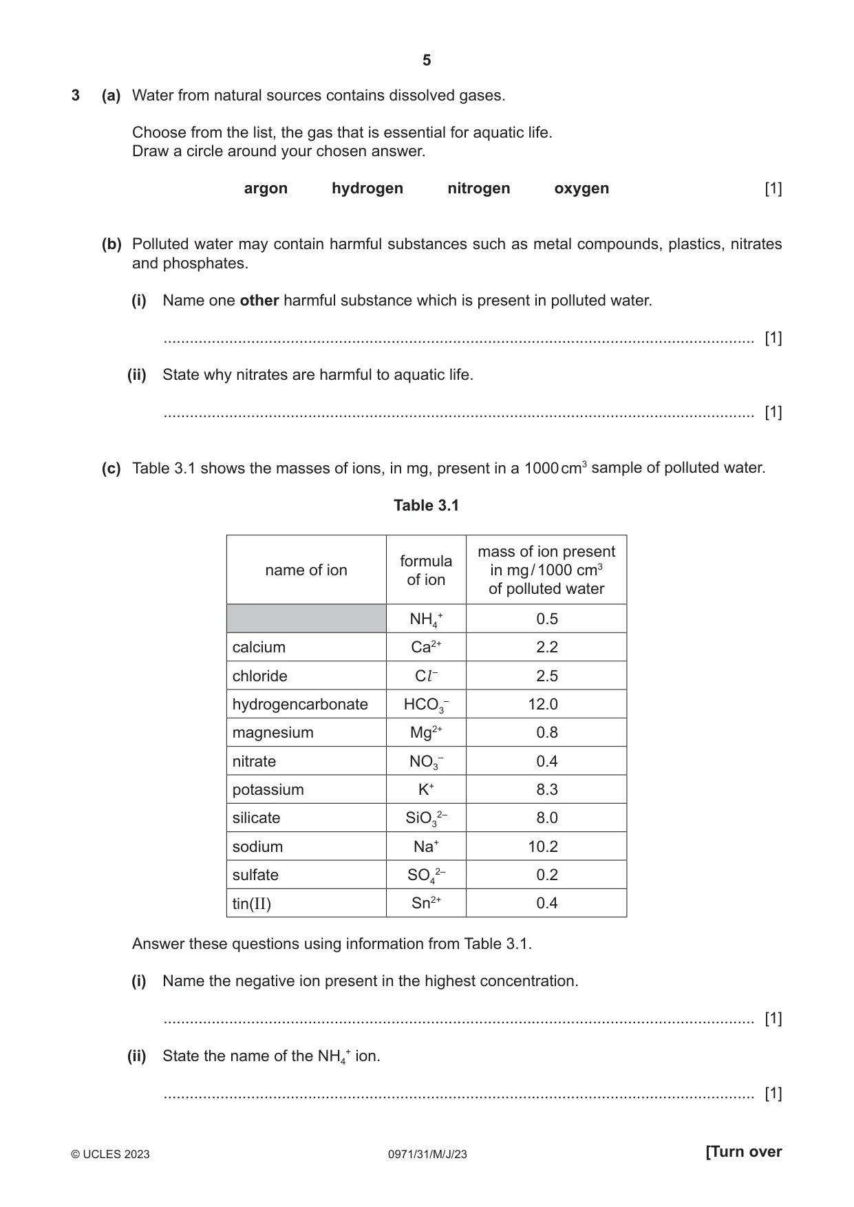 Cambridge IGCSE Chemistry (9-1) 0971 2023 May/June Paper 3 · Variant 1 question paper, page 5 of 16
