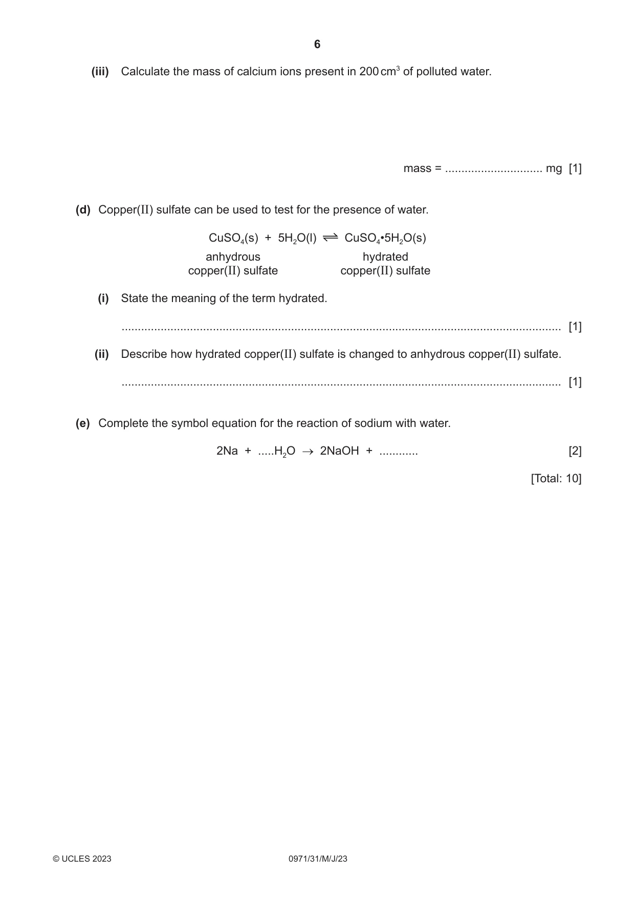Cambridge IGCSE Chemistry (9-1) 0971 2023 May/June Paper 3 · Variant 1 question paper, page 6 of 16
