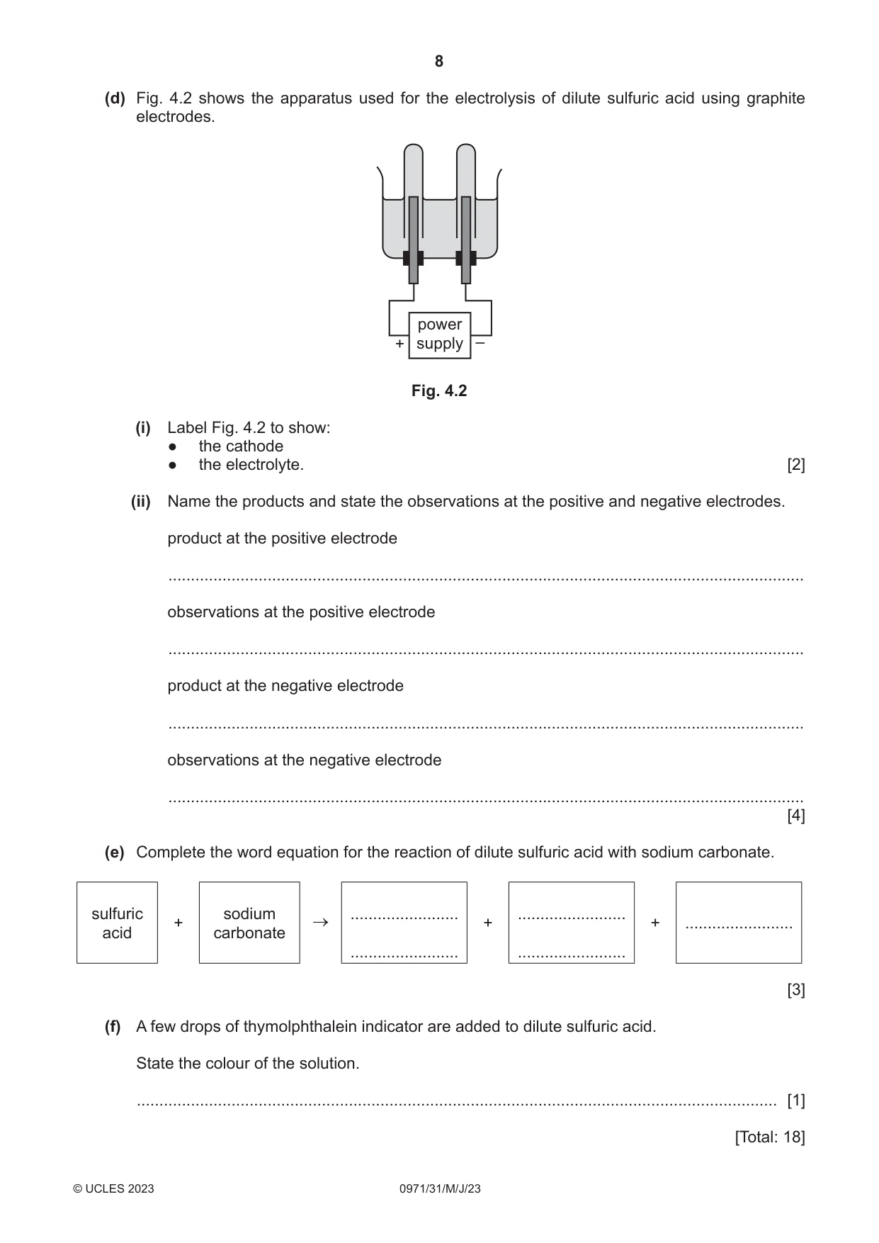 Cambridge IGCSE Chemistry (9-1) 0971 2023 May/June Paper 3 · Variant 1 question paper, page 8 of 16