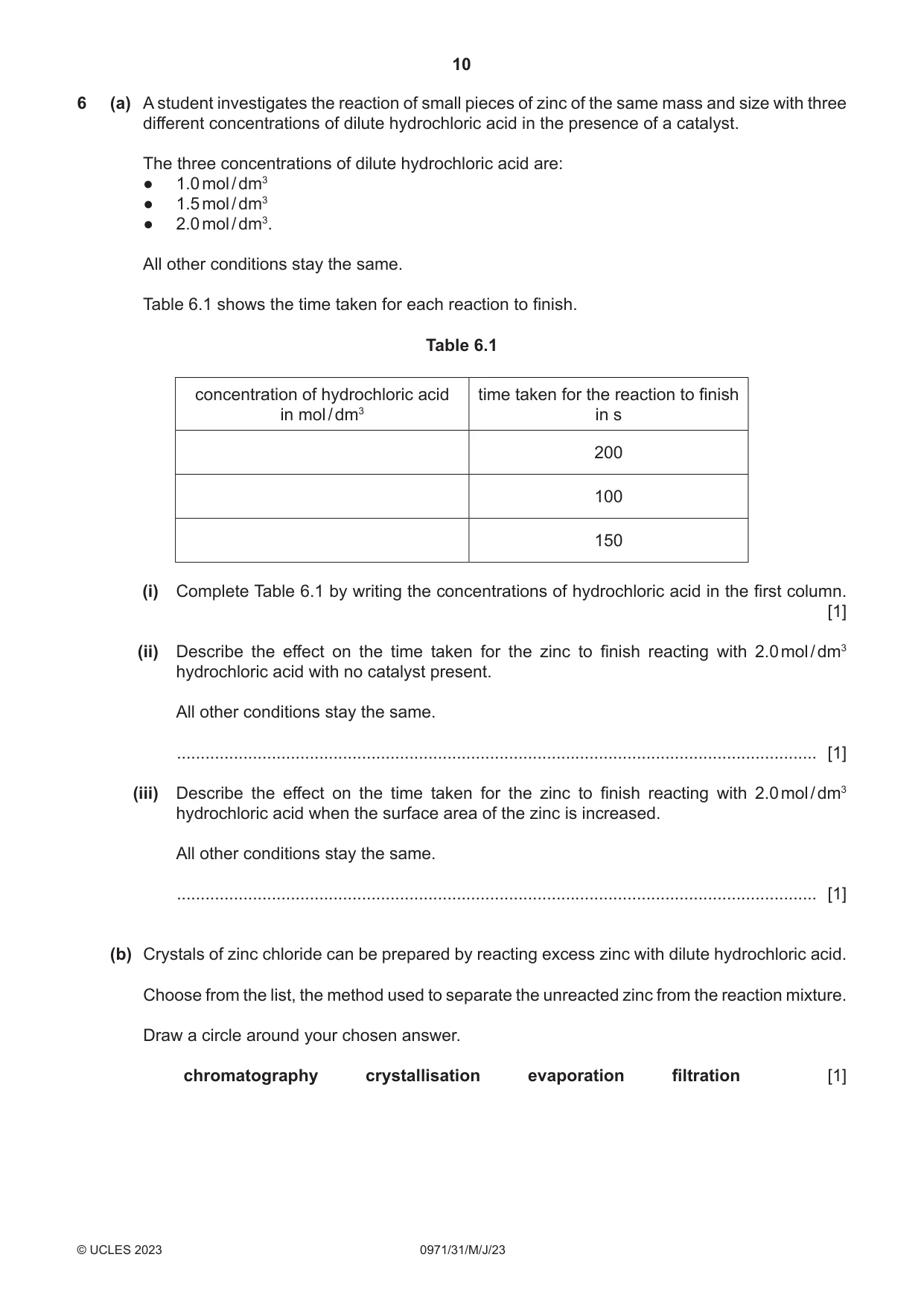 Cambridge IGCSE Chemistry (9-1) 0971 2023 May/June Paper 3 · Variant 1 question paper, page 10 of 16