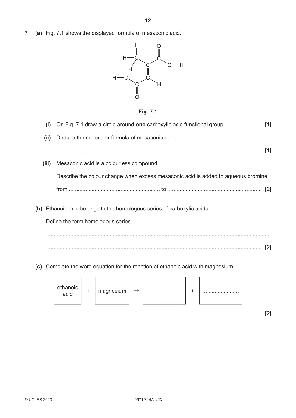 Cambridge IGCSE Chemistry (9-1) 0971 2023 May/June Paper 3 · Variant 1 question paper, page 12 of 16