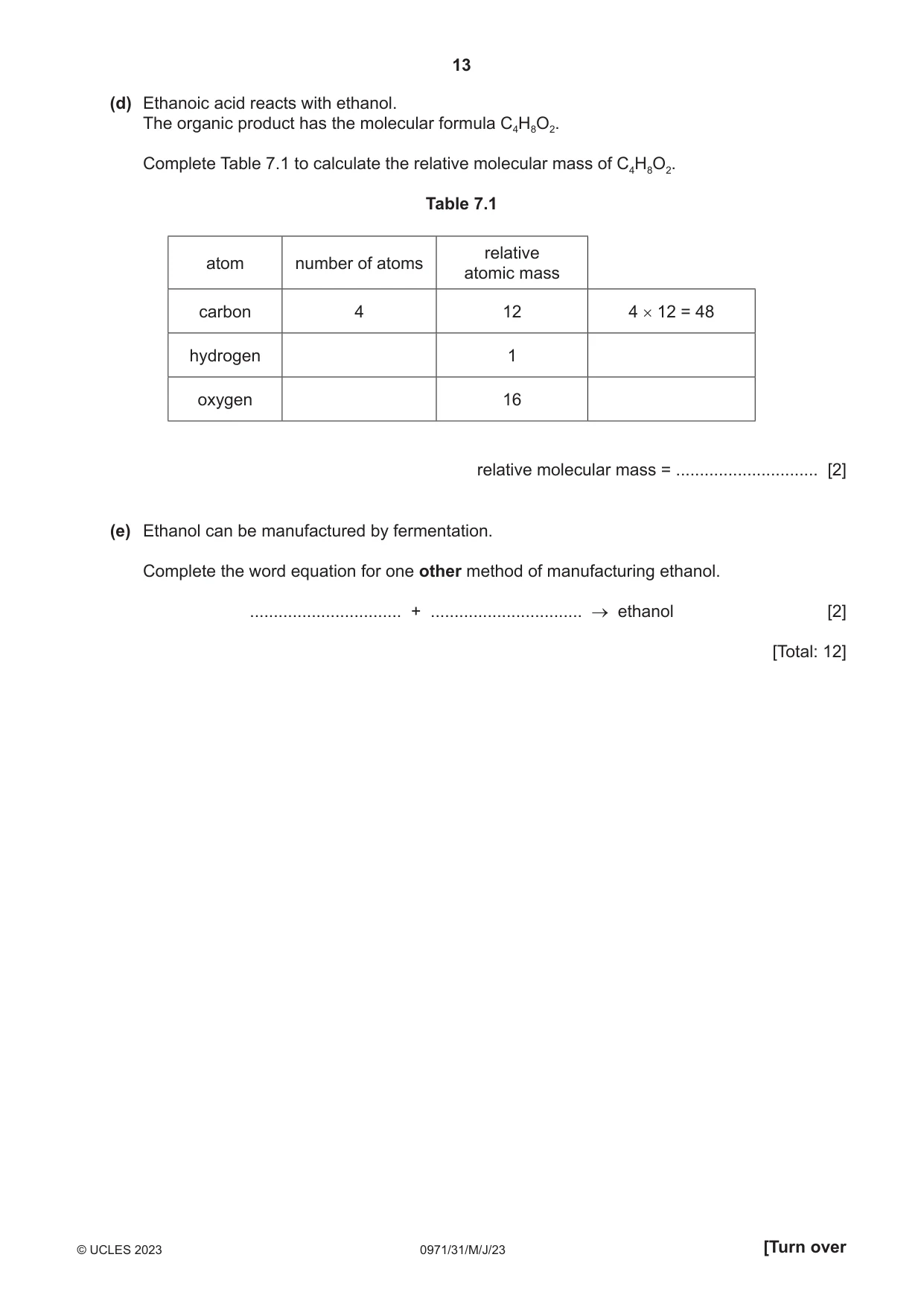 Cambridge IGCSE Chemistry (9-1) 0971 2023 May/June Paper 3 · Variant 1 question paper, page 13 of 16