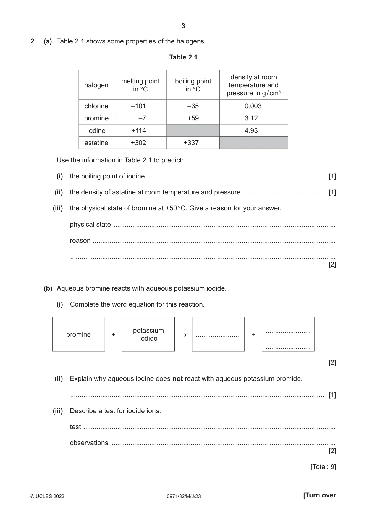 Cambridge IGCSE Chemistry (9-1) 0971 2023 May/June Paper 3 · Variant 2 question paper, page 3 of 20