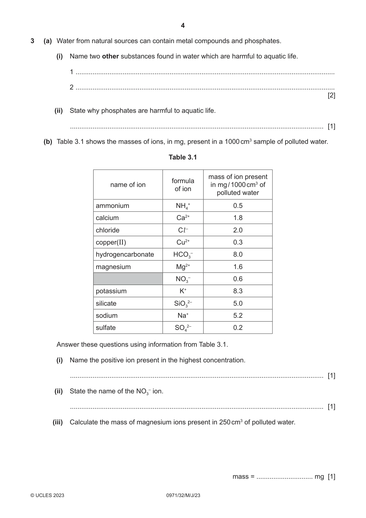 Cambridge IGCSE Chemistry (9-1) 0971 2023 May/June Paper 3 · Variant 2 question paper, page 4 of 20
