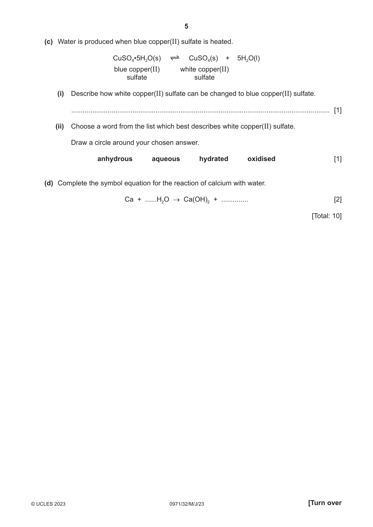 Cambridge IGCSE Chemistry (9-1) 0971 2023 May/June Paper 3 · Variant 2 question paper, page 5 of 20