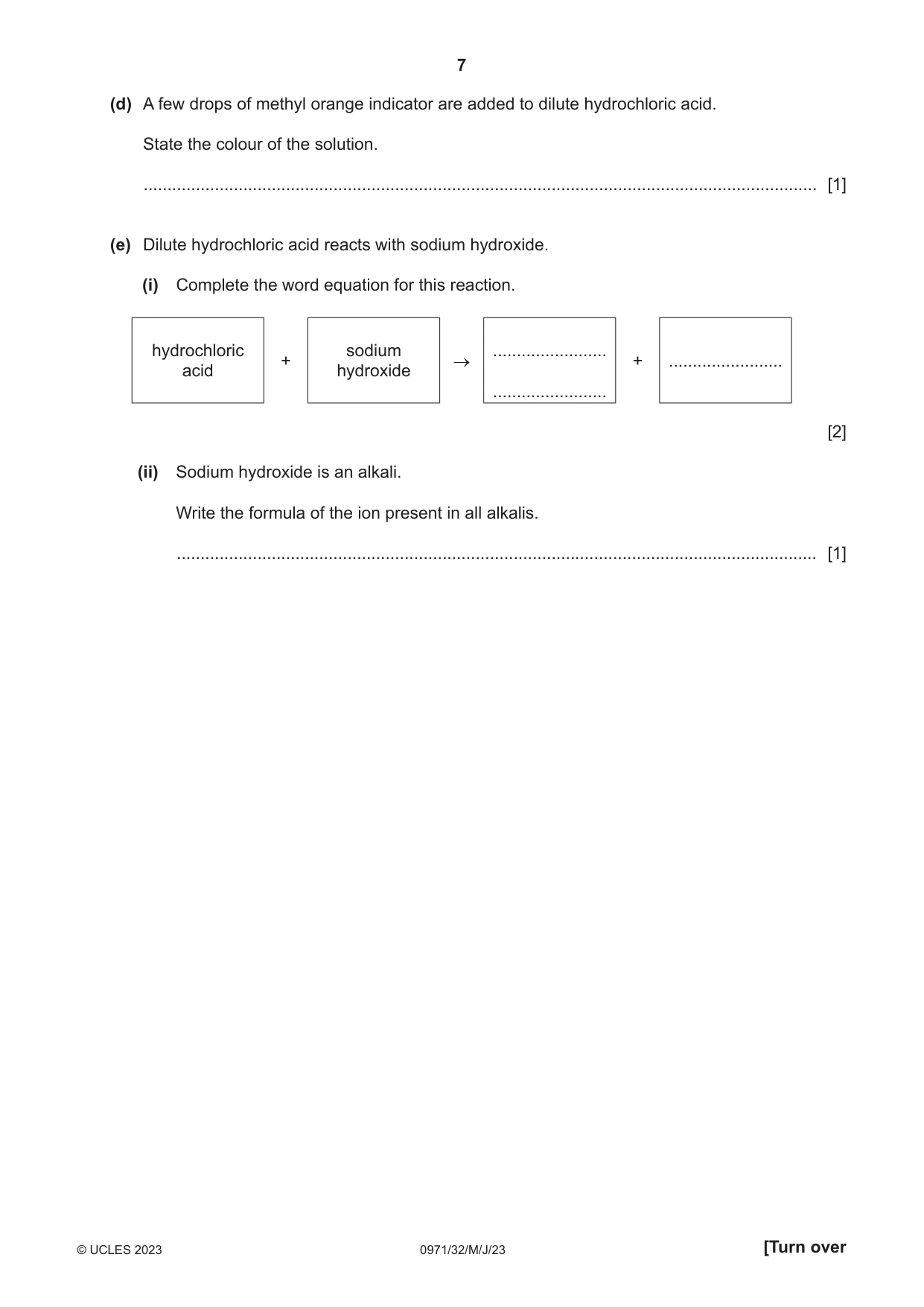 Cambridge IGCSE Chemistry (9-1) 0971 2023 May/June Paper 3 · Variant 2 question paper, page 7 of 20