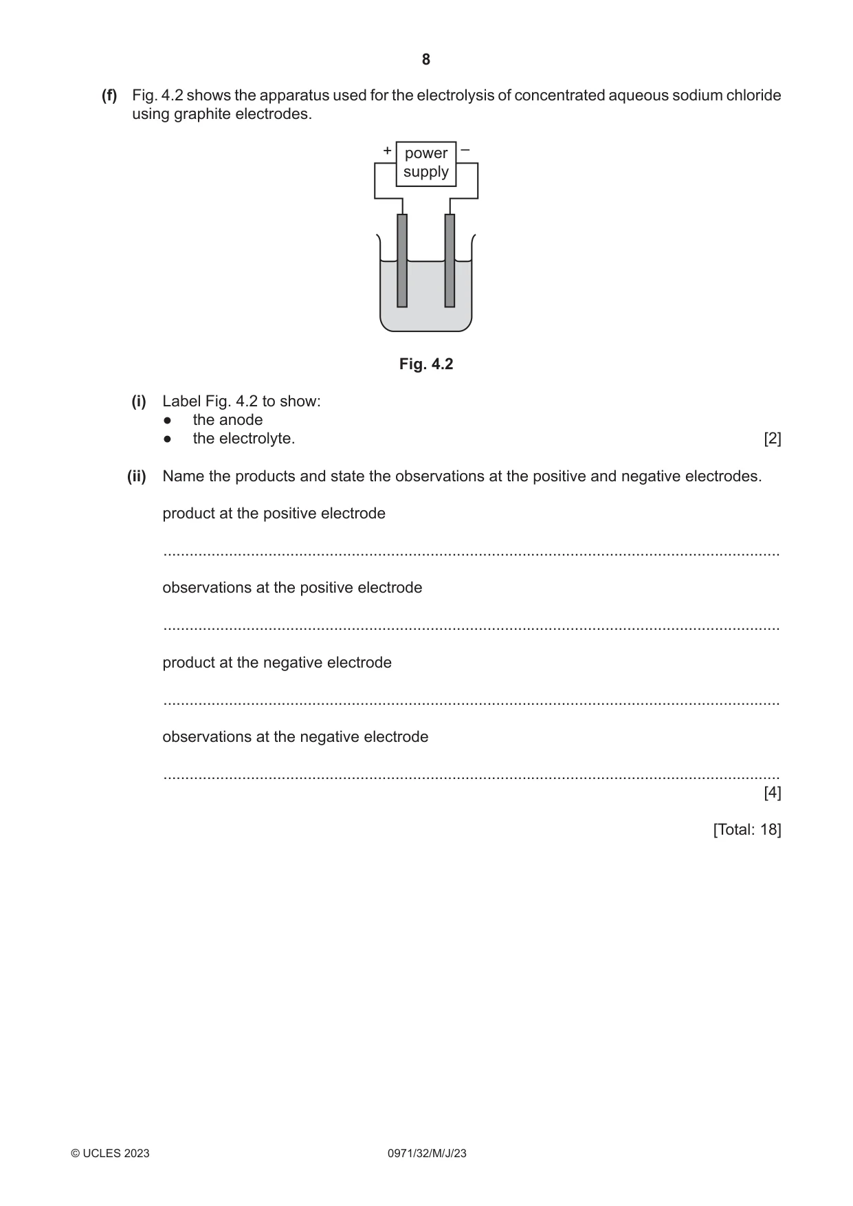 Cambridge IGCSE Chemistry (9-1) 0971 2023 May/June Paper 3 · Variant 2 question paper, page 8 of 20