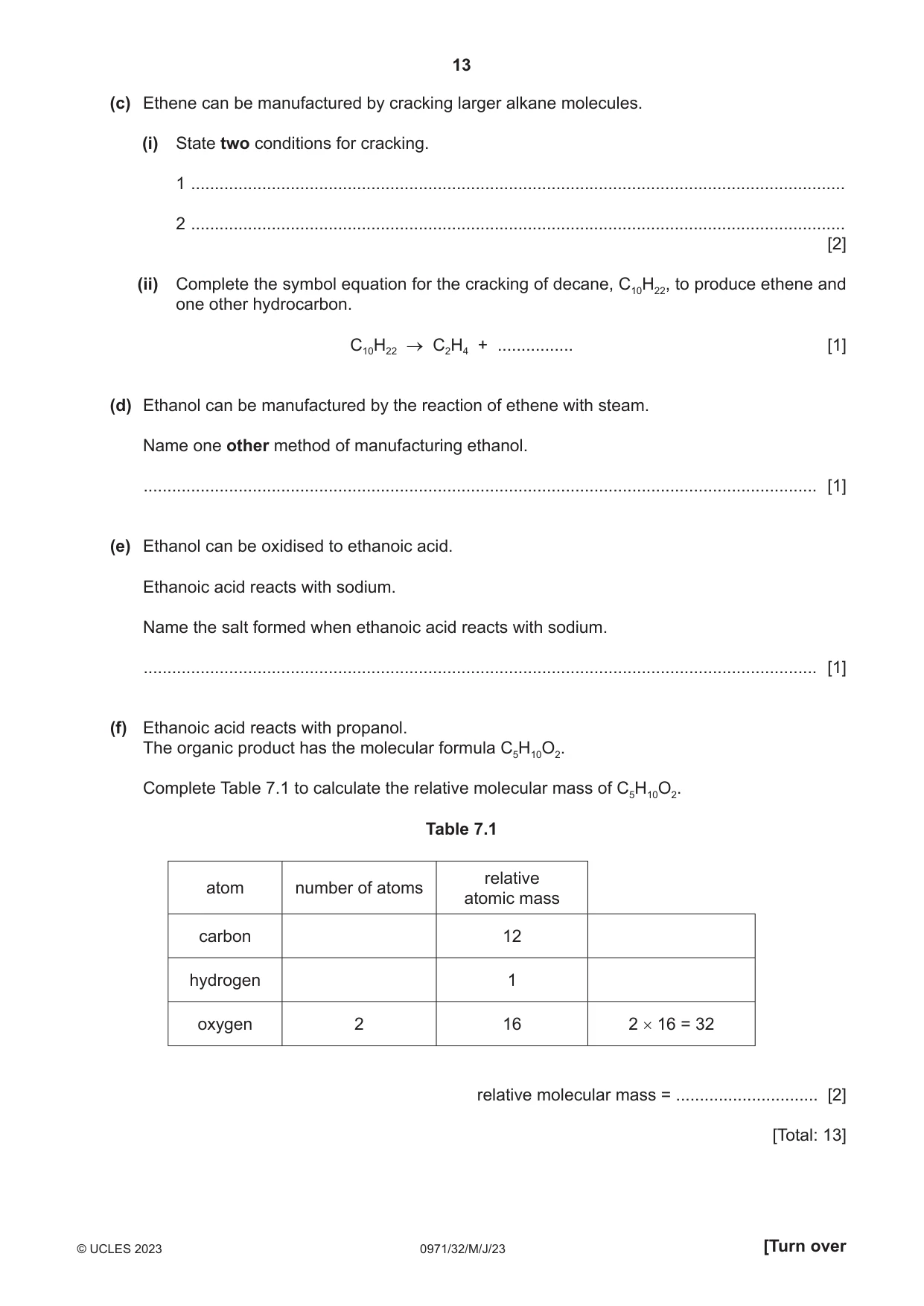 Cambridge IGCSE Chemistry (9-1) 0971 2023 May/June Paper 3 · Variant 2 question paper, page 13 of 20