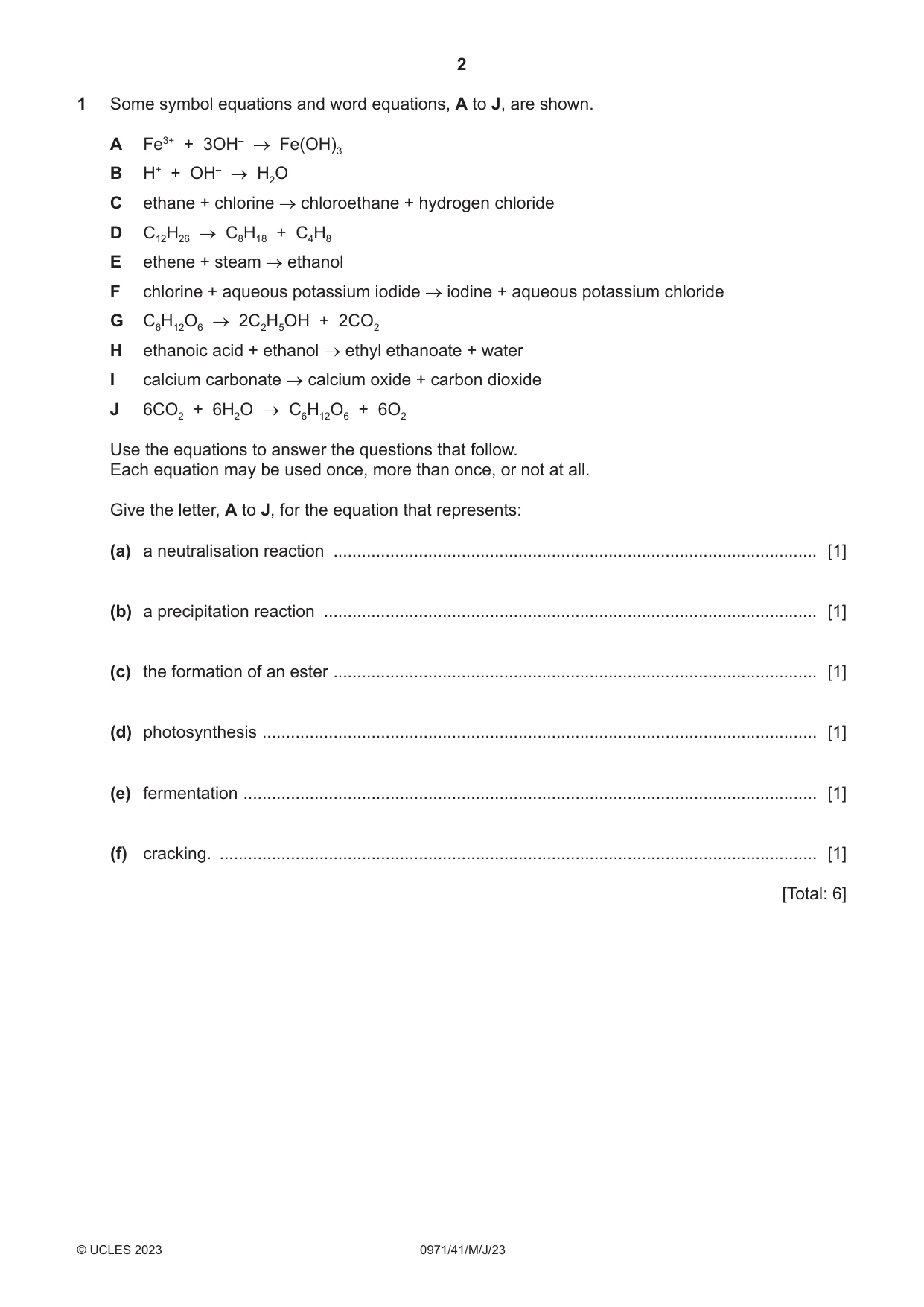 Cambridge IGCSE Chemistry (9-1) 0971 2023 May/June Paper 4 · Variant 1 question paper, page 2 of 16