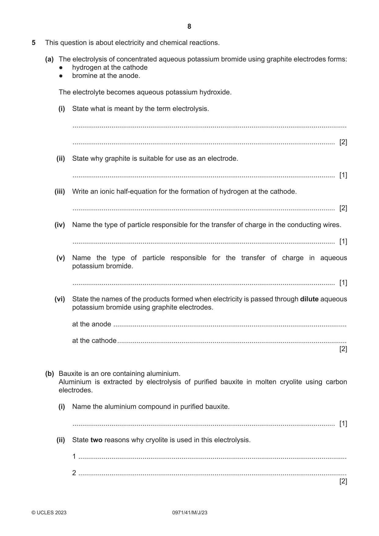 Cambridge IGCSE Chemistry (9-1) 0971 2023 May/June Paper 4 · Variant 1 question paper, page 8 of 16