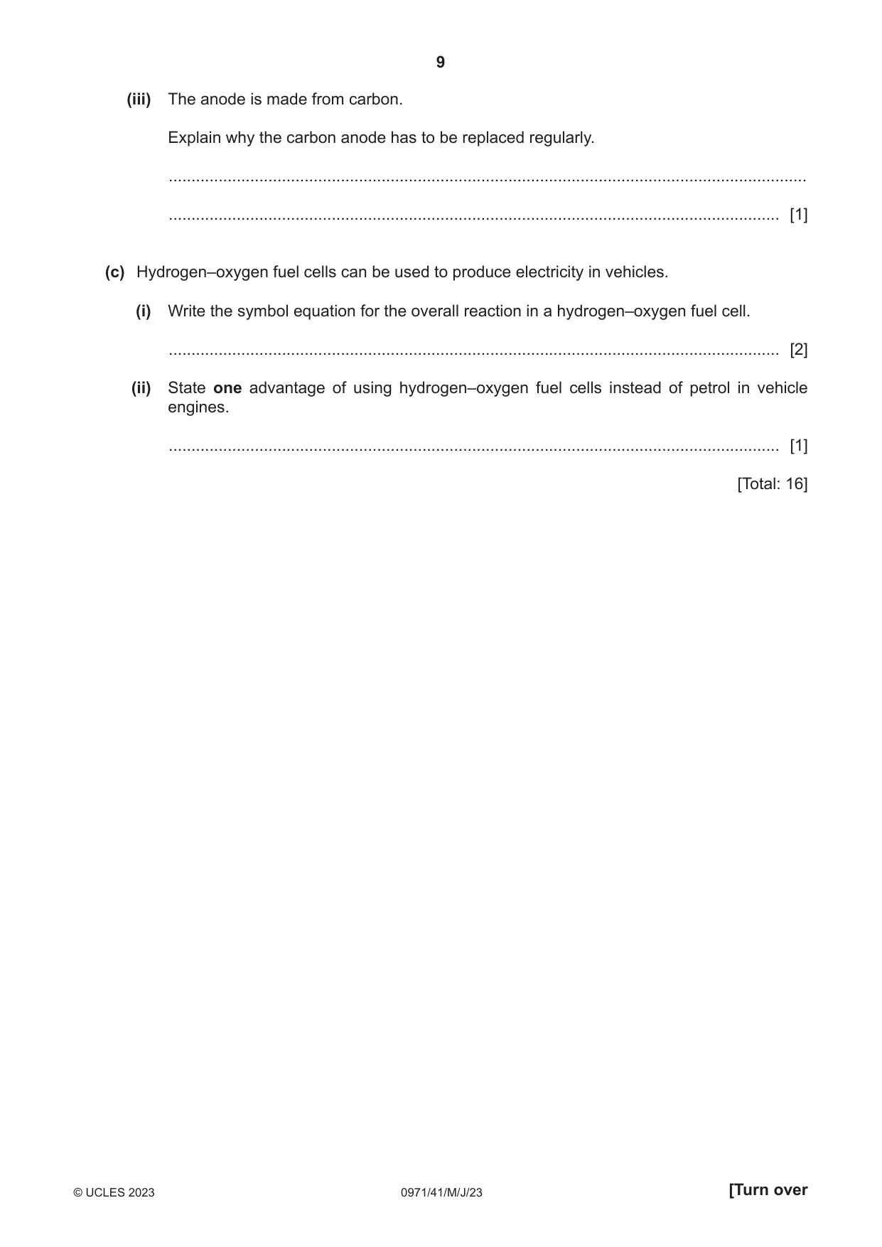 Cambridge IGCSE Chemistry (9-1) 0971 2023 May/June Paper 4 · Variant 1 question paper, page 9 of 16