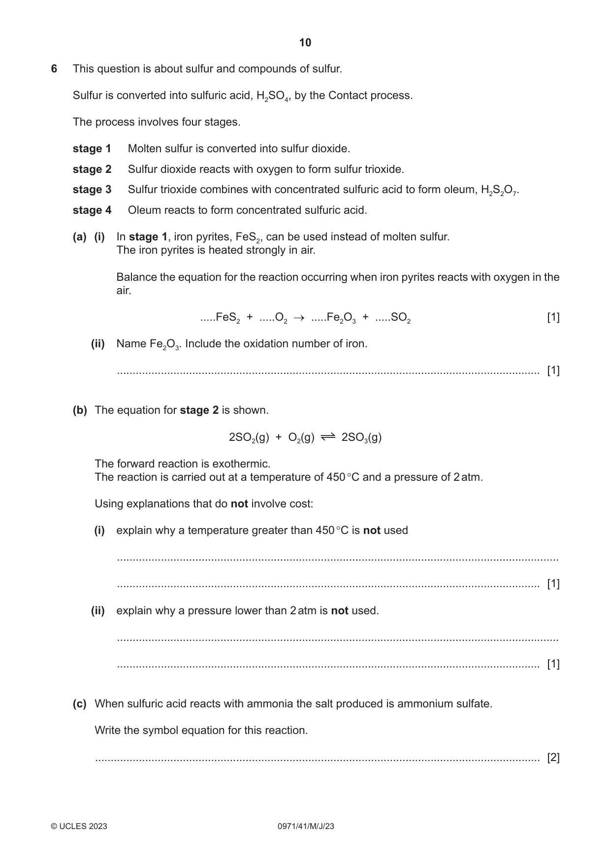 Cambridge IGCSE Chemistry (9-1) 0971 2023 May/June Paper 4 · Variant 1 question paper, page 10 of 16