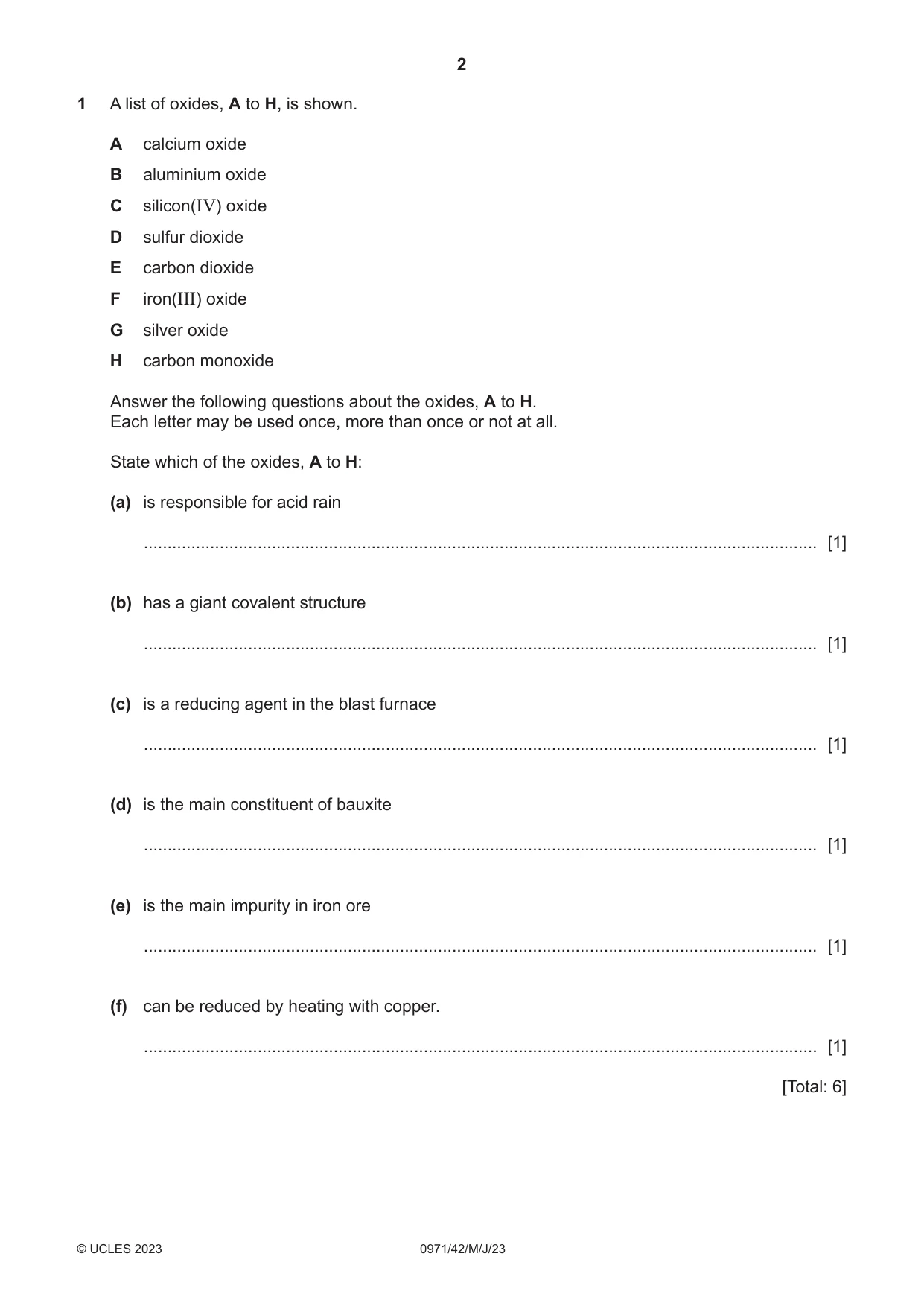 Cambridge IGCSE Chemistry (9-1) 0971 2023 May/June Paper 4 · Variant 2 question paper, page 2 of 12