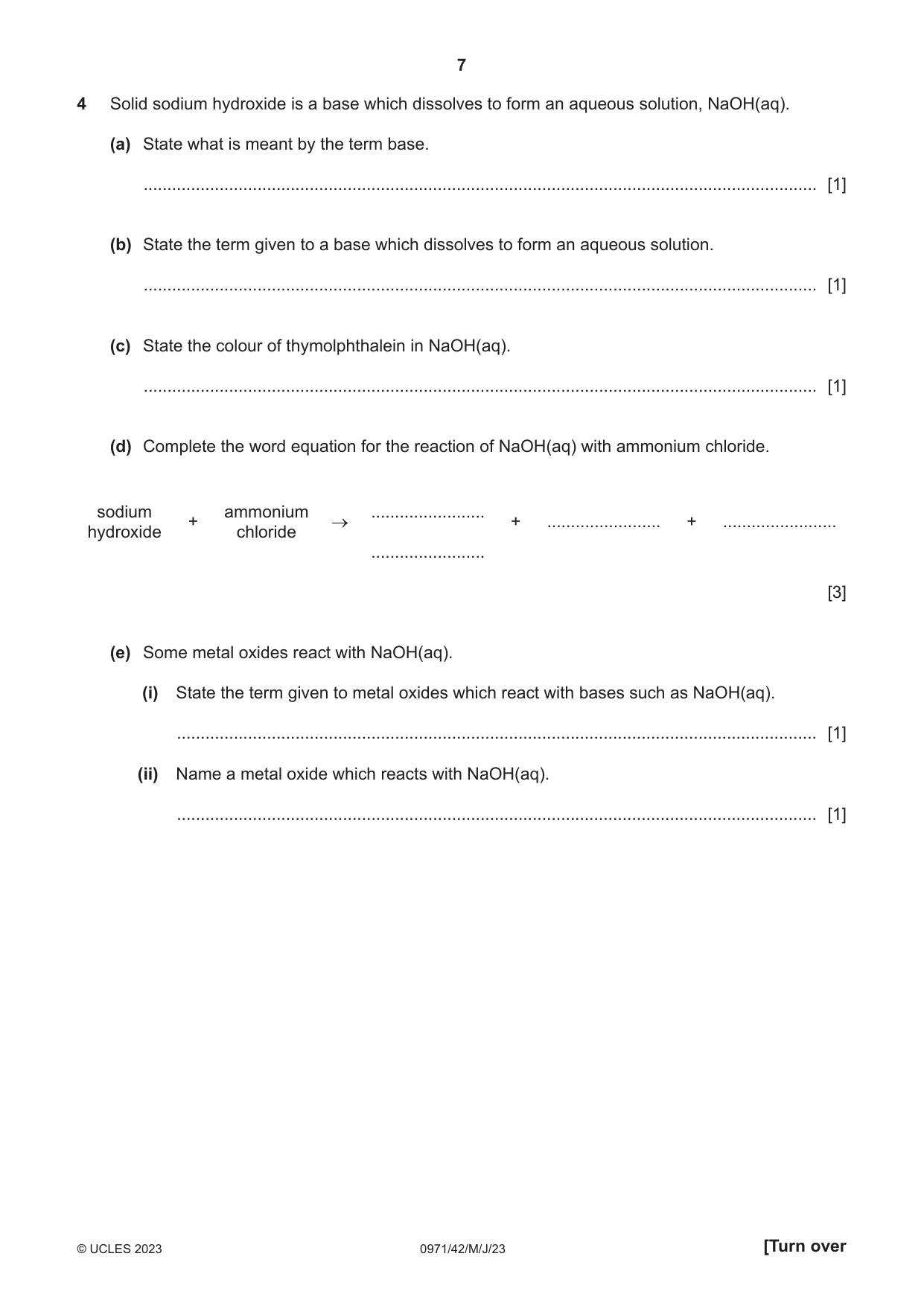 Cambridge IGCSE Chemistry (9-1) 0971 2023 May/June Paper 4 · Variant 2 question paper, page 7 of 12