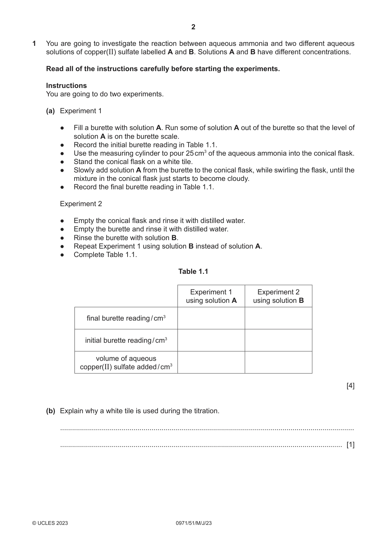 Cambridge IGCSE Chemistry (9-1) 0971 2023 May/June Paper 5 · Variant 1 question paper, page 2 of 12