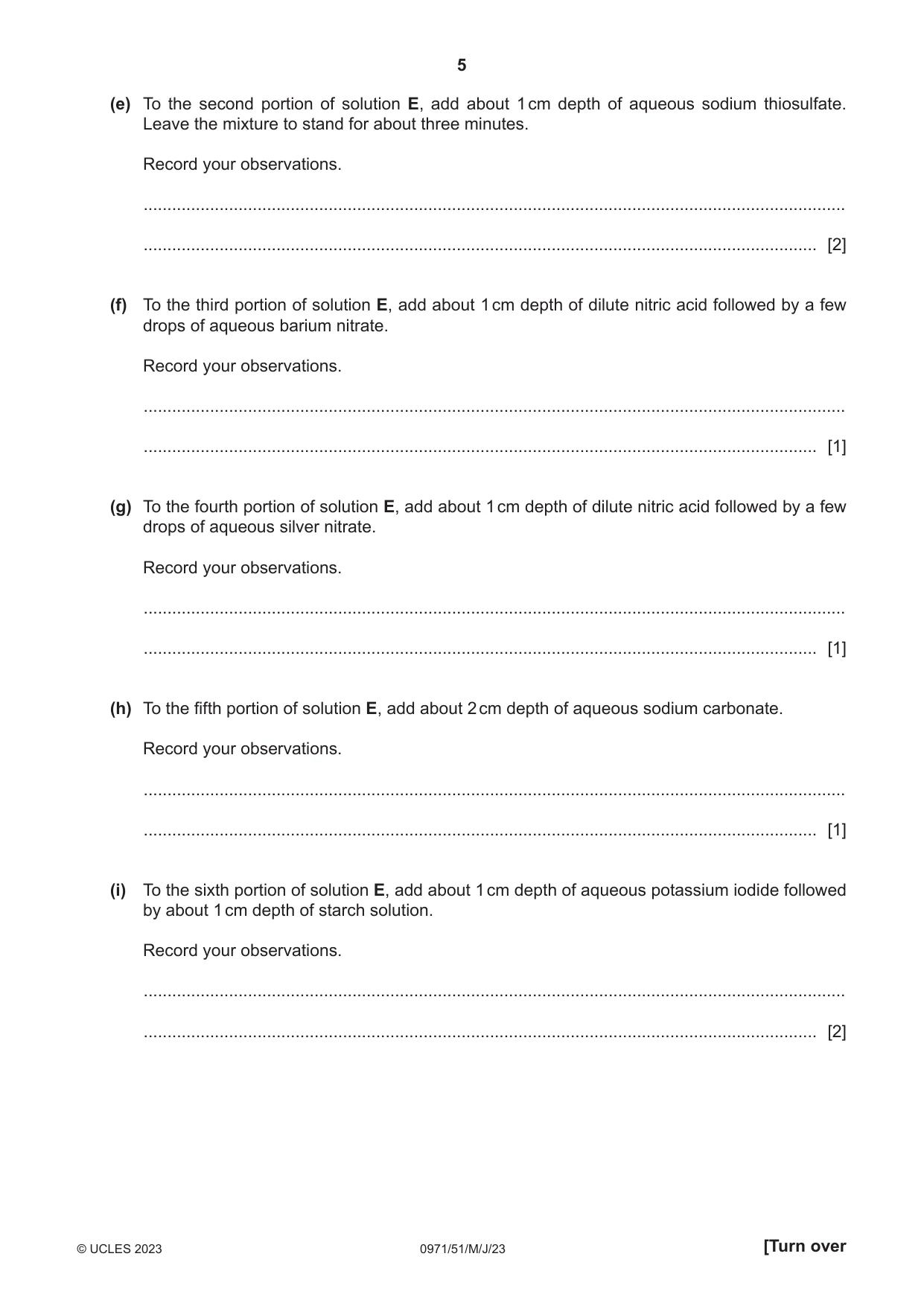 Cambridge IGCSE Chemistry (9-1) 0971 2023 May/June Paper 5 · Variant 1 question paper, page 5 of 12