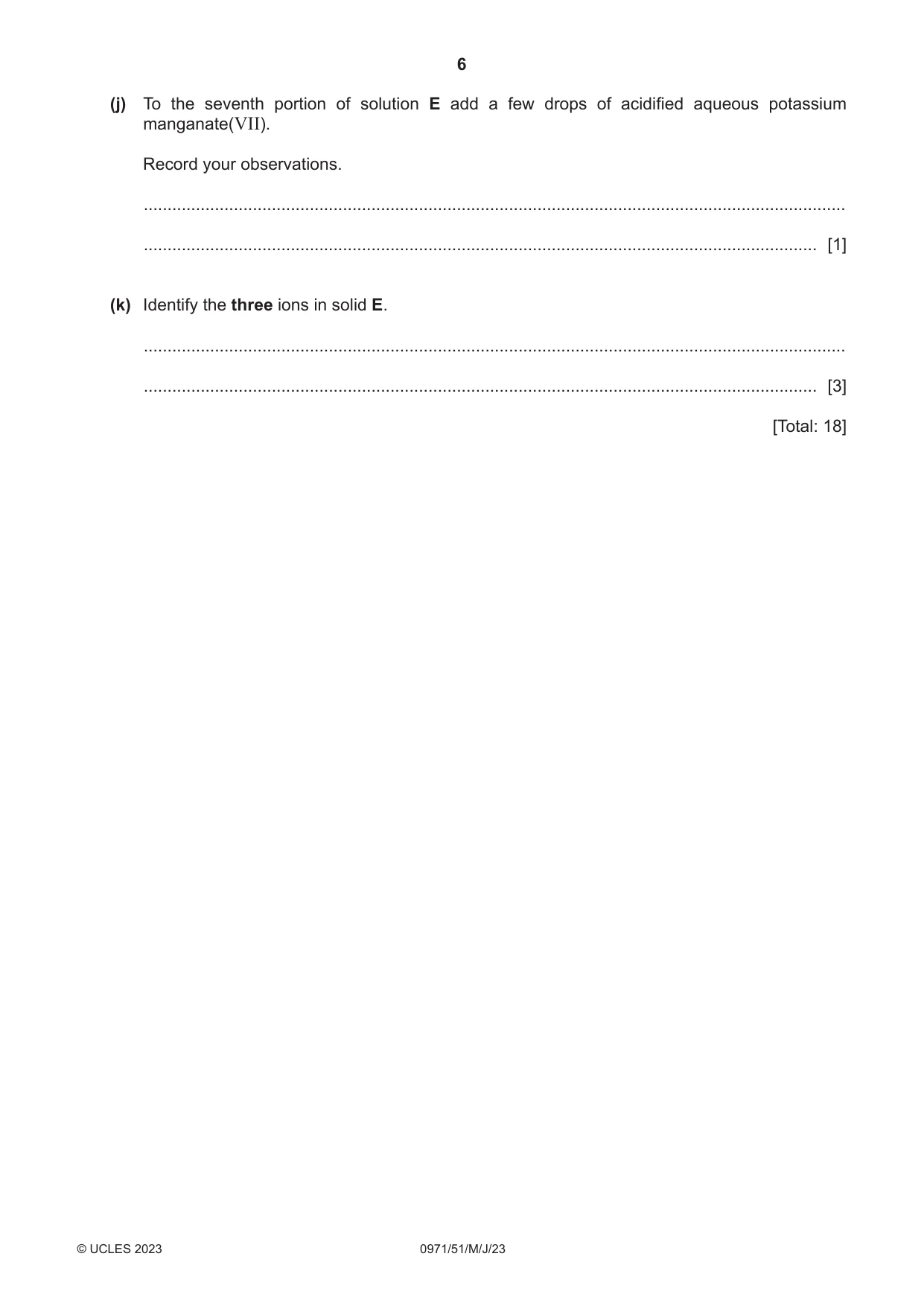 Cambridge IGCSE Chemistry (9-1) 0971 2023 May/June Paper 5 · Variant 1 question paper, page 6 of 12
