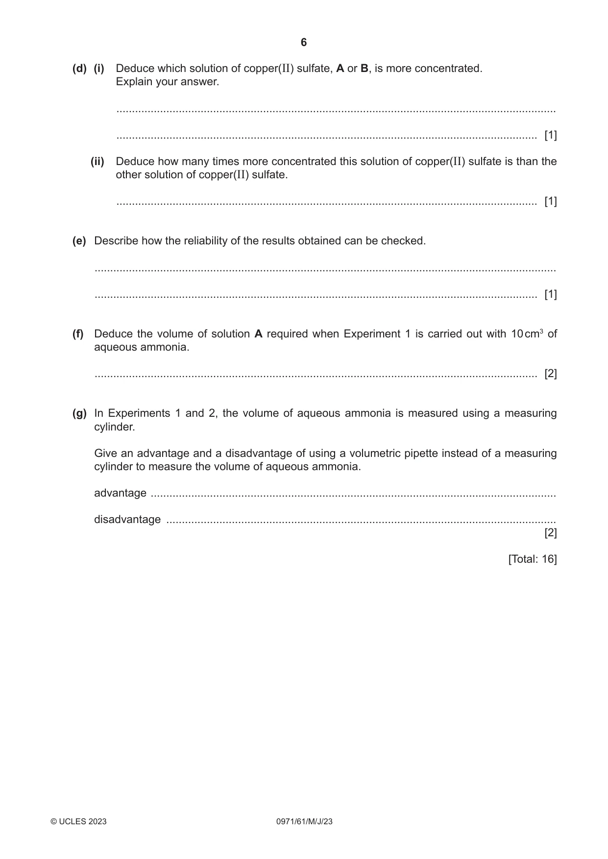 Cambridge IGCSE Chemistry (9-1) 0971 2023 May/June Paper 6 · Variant 1 question paper, page 6 of 12