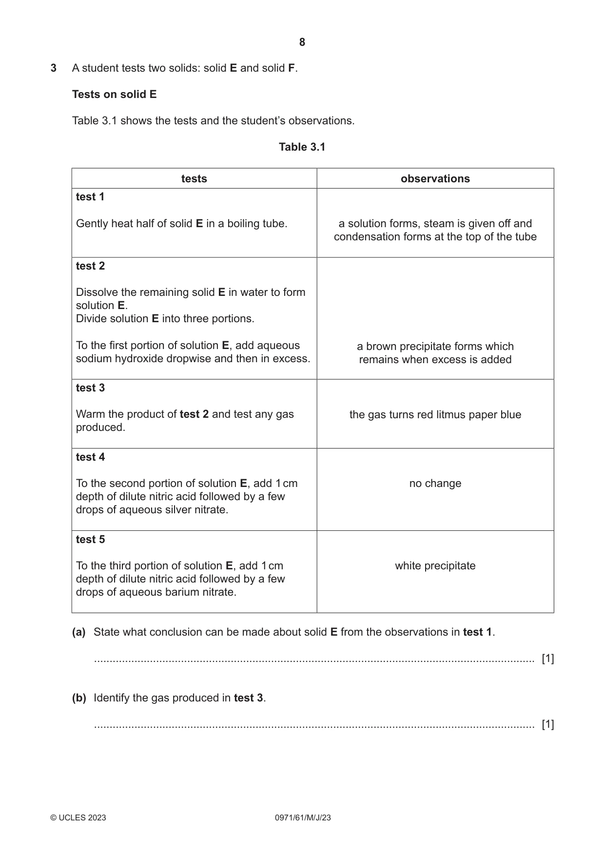 Cambridge IGCSE Chemistry (9-1) 0971 2023 May/June Paper 6 · Variant 1 question paper, page 8 of 12