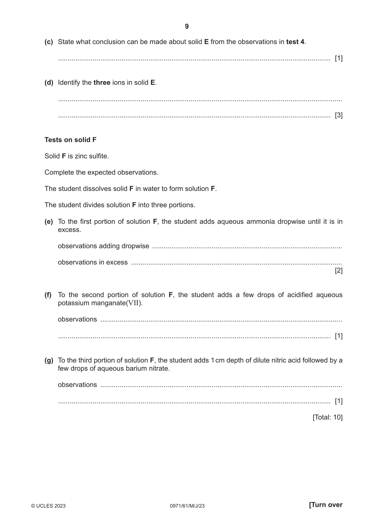 Cambridge IGCSE Chemistry (9-1) 0971 2023 May/June Paper 6 · Variant 1 question paper, page 9 of 12