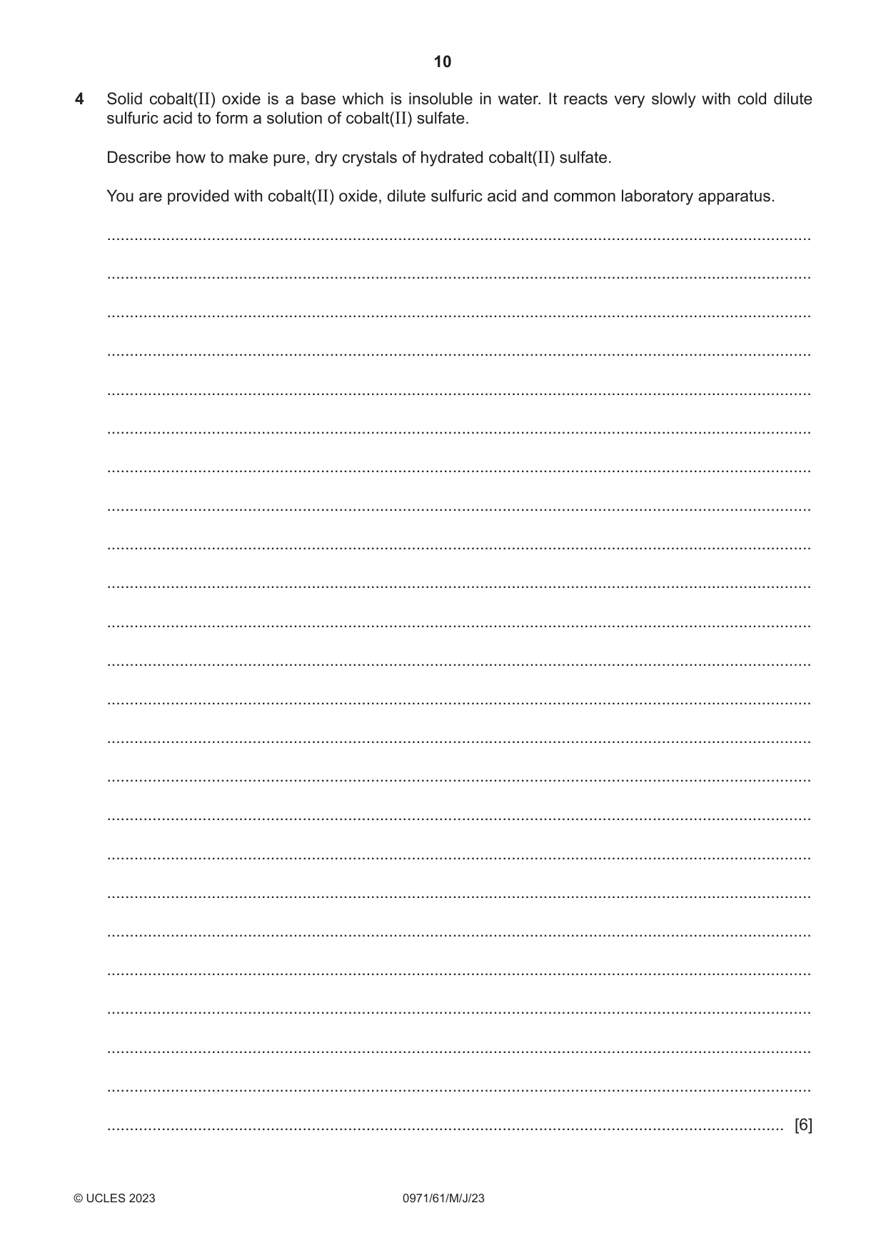 Cambridge IGCSE Chemistry (9-1) 0971 2023 May/June Paper 6 · Variant 1 question paper, page 10 of 12