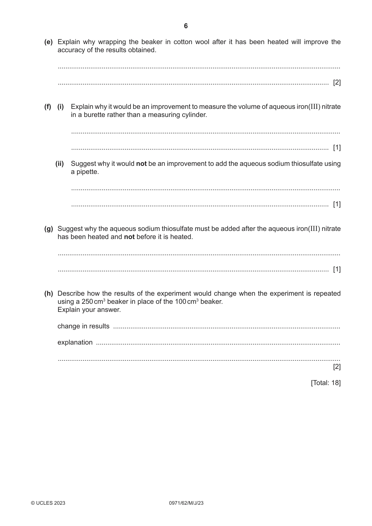 Cambridge IGCSE Chemistry (9-1) 0971 2023 May/June Paper 6 · Variant 2 question paper, page 6 of 12