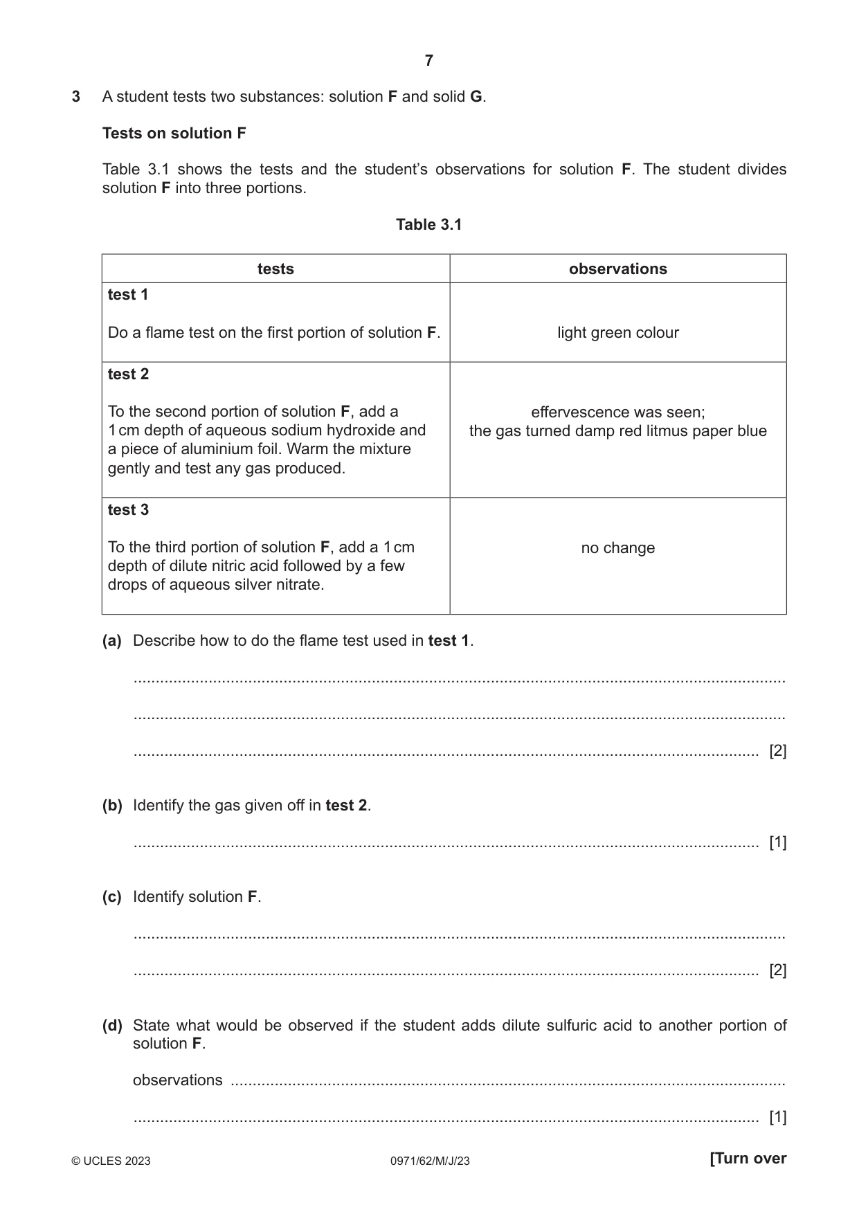 Cambridge IGCSE Chemistry (9-1) 0971 2023 May/June Paper 6 · Variant 2 question paper, page 7 of 12