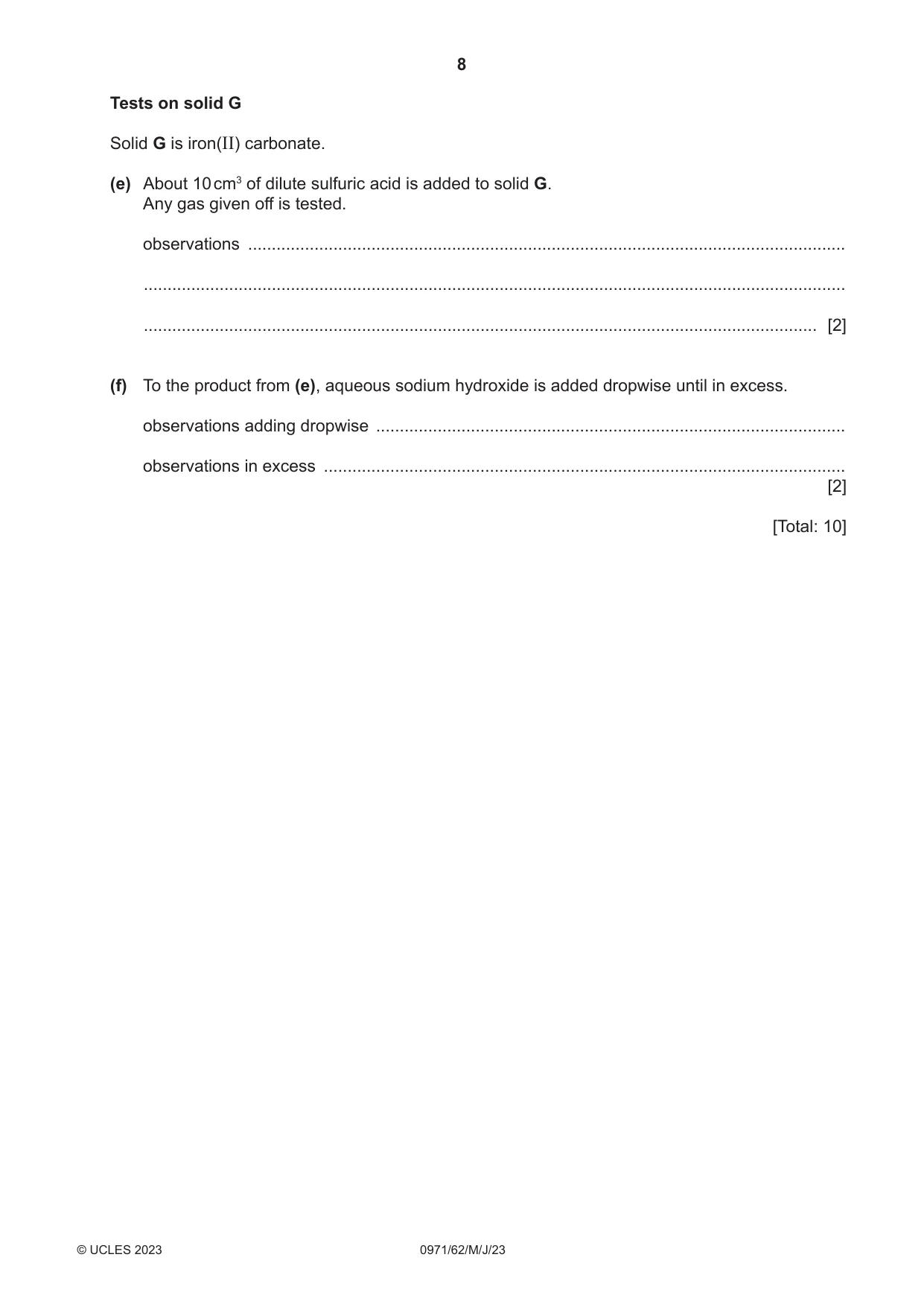 Cambridge IGCSE Chemistry (9-1) 0971 2023 May/June Paper 6 · Variant 2 question paper, page 8 of 12