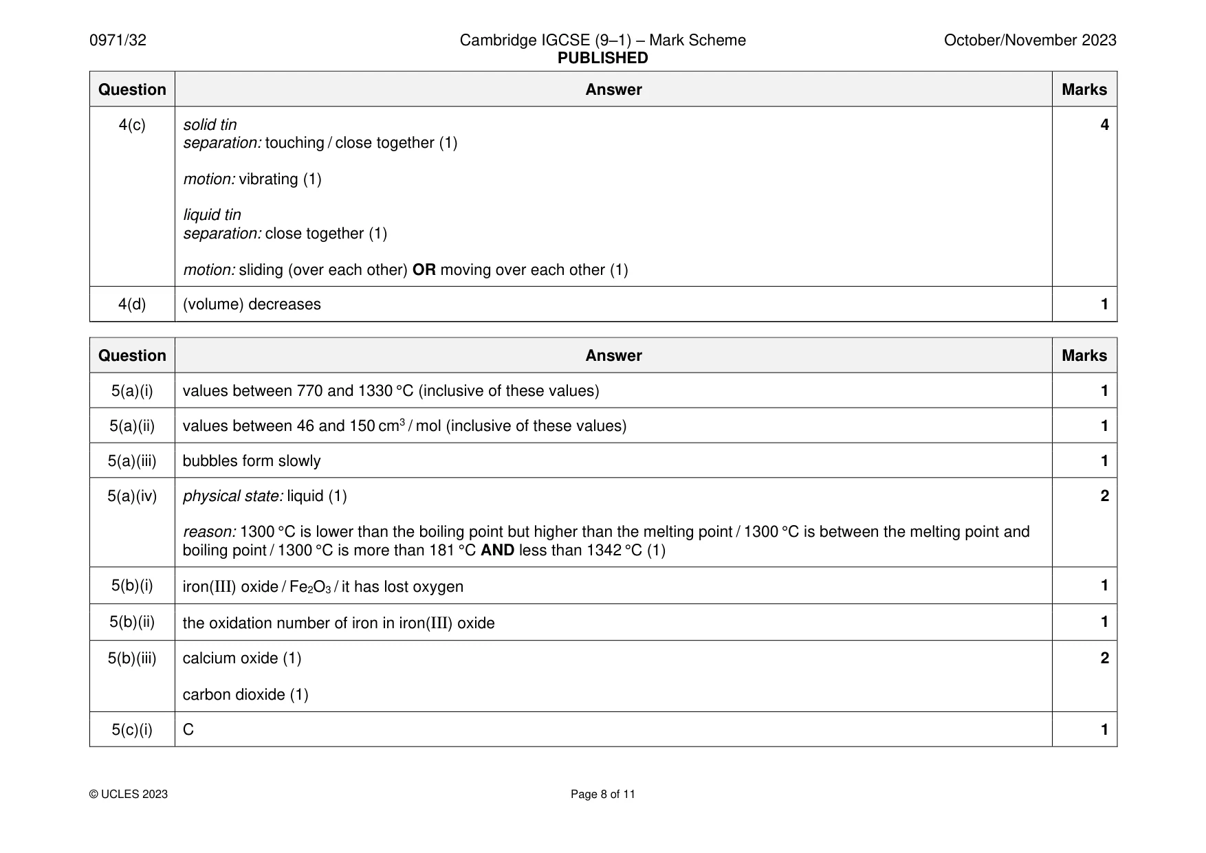 Mark scheme, page 8 of 11