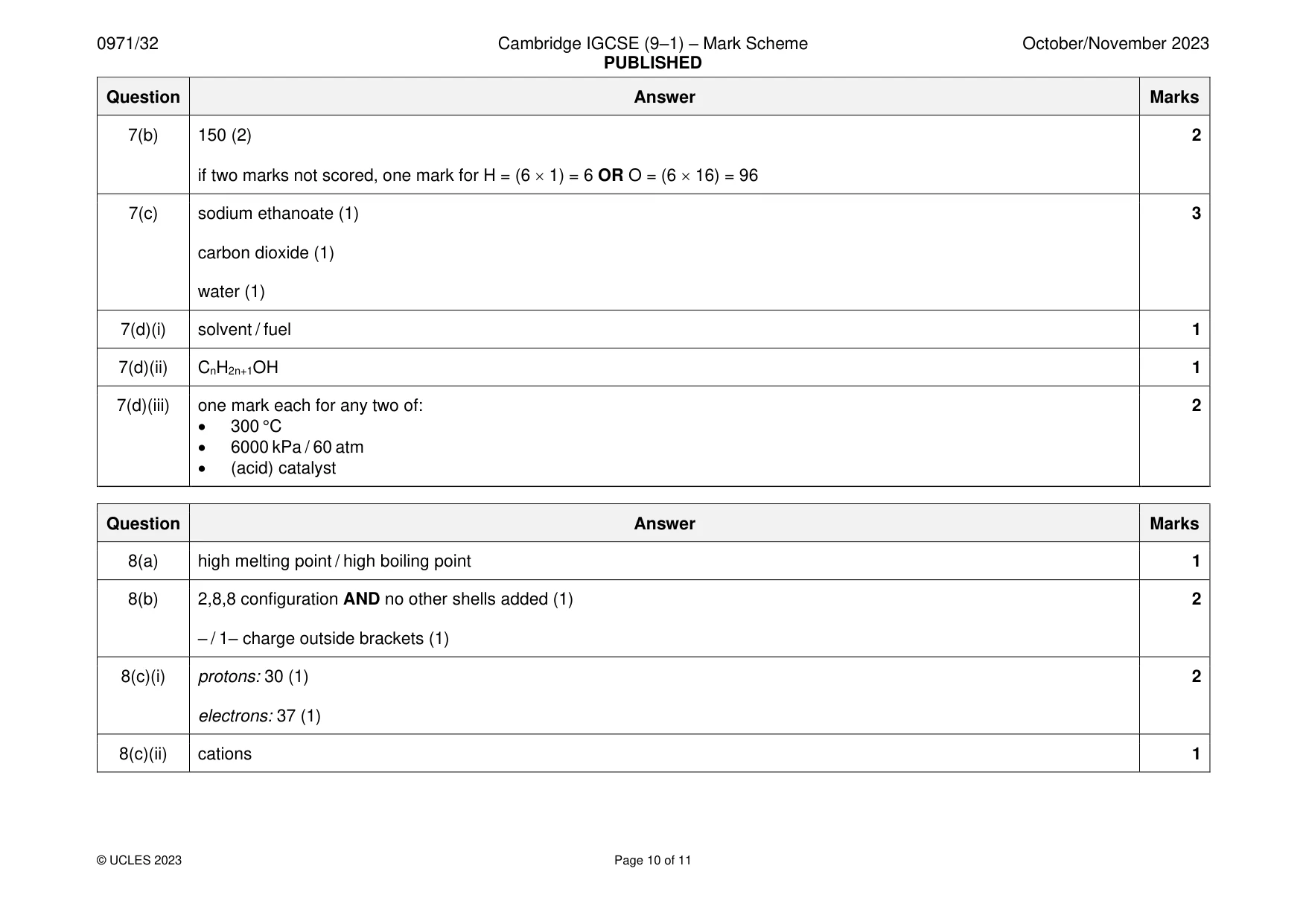 Mark scheme, page 10 of 11