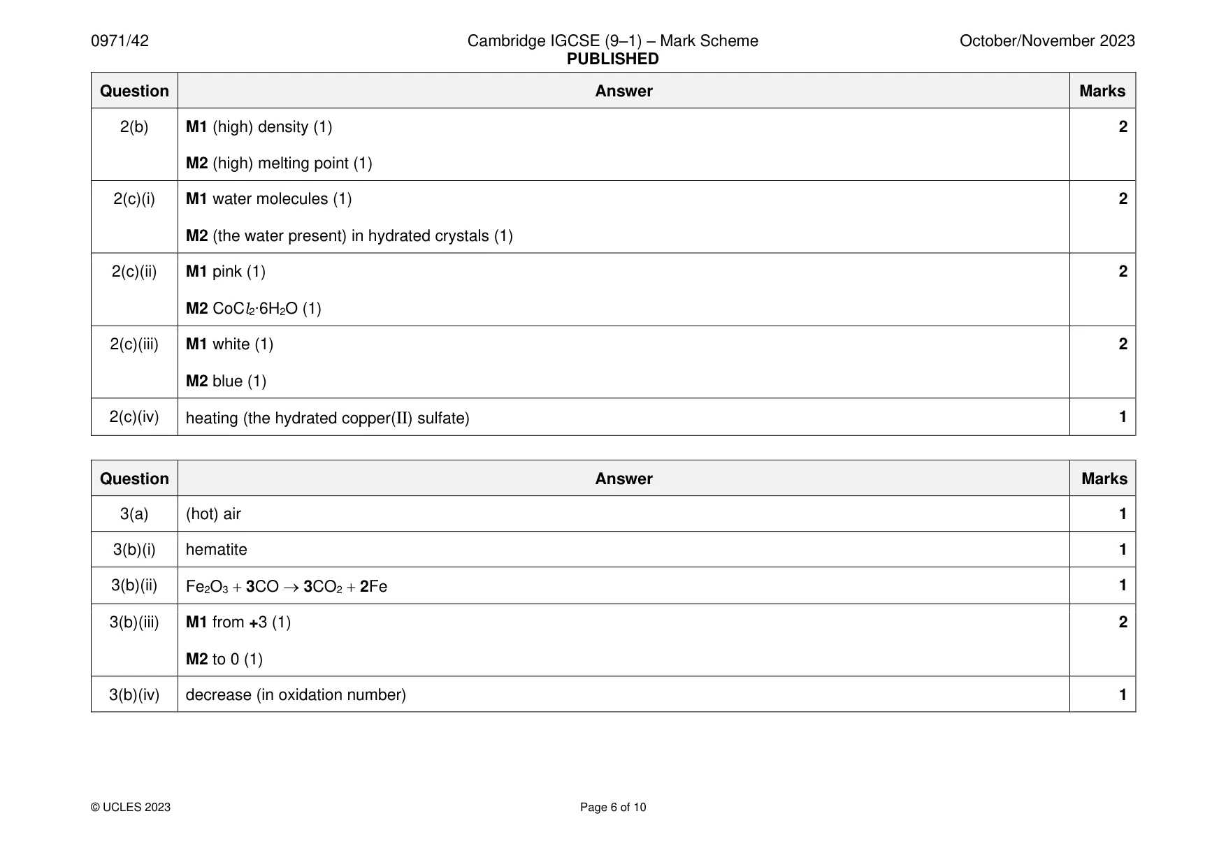 Mark scheme, page 6 of 10