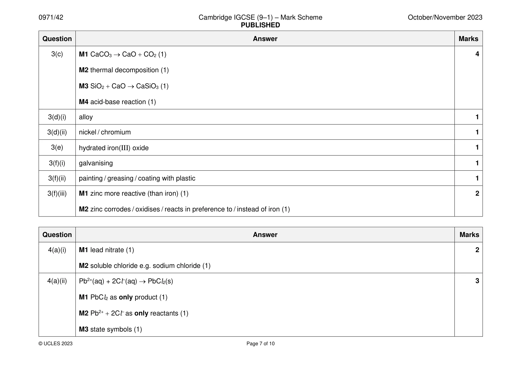 Mark scheme, page 7 of 10
