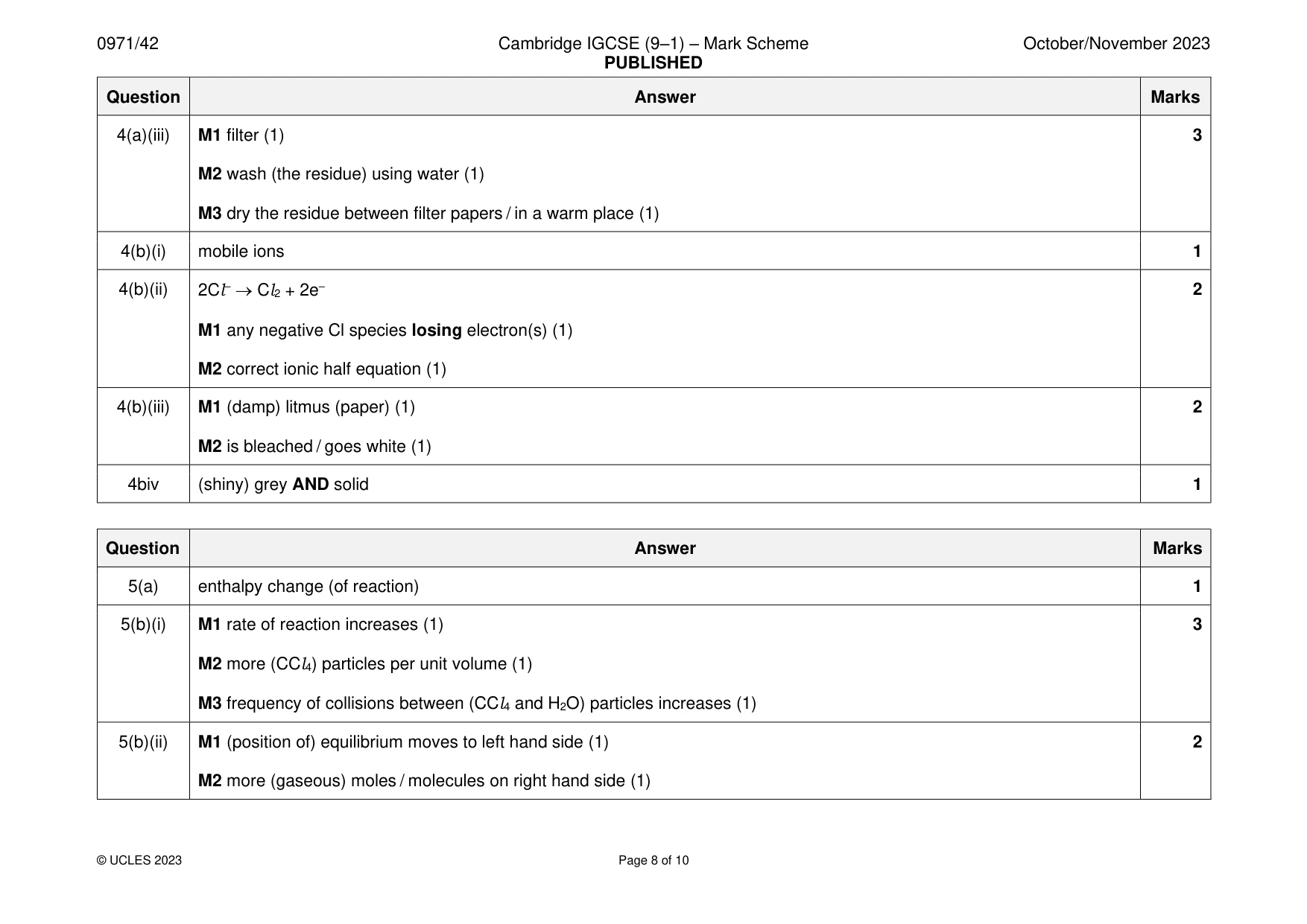 Mark scheme, page 8 of 10