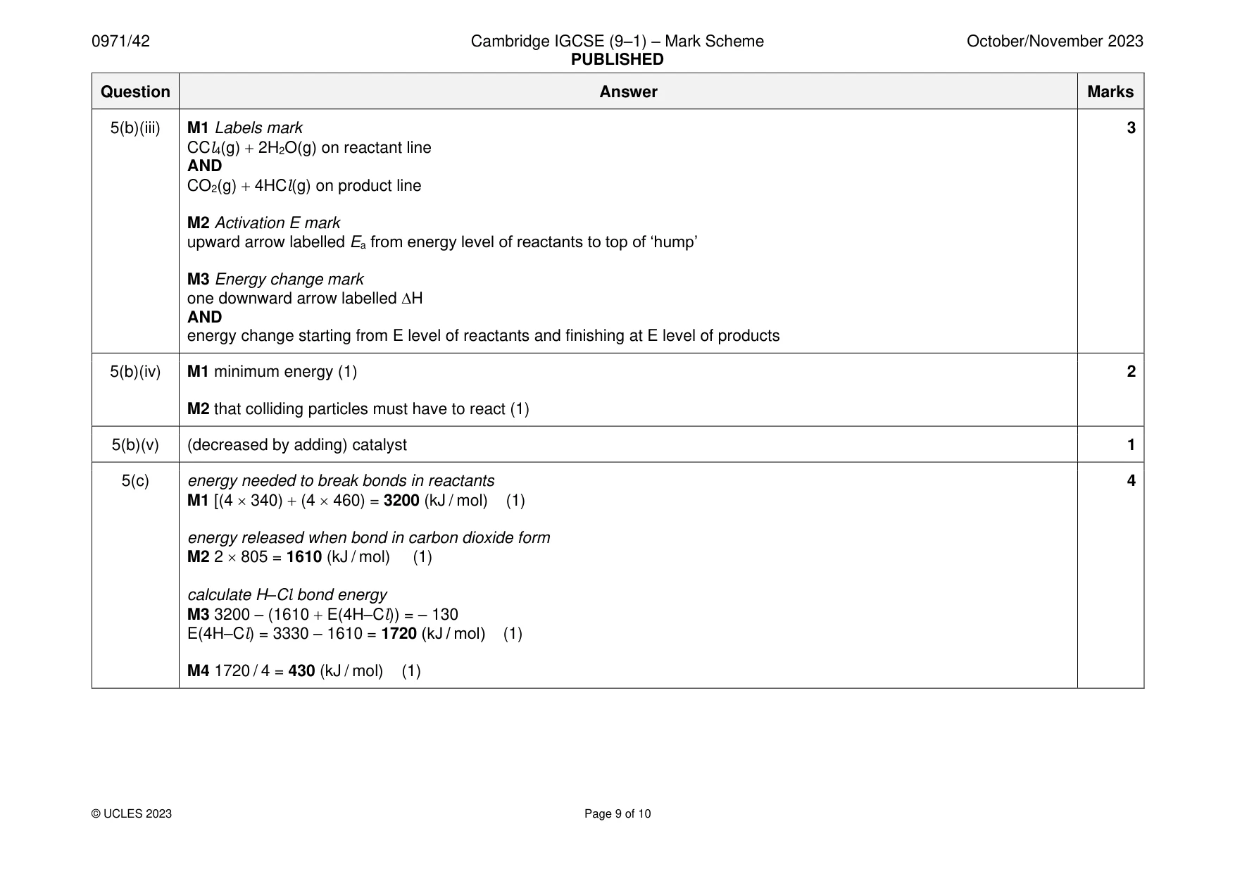 Mark scheme, page 9 of 10