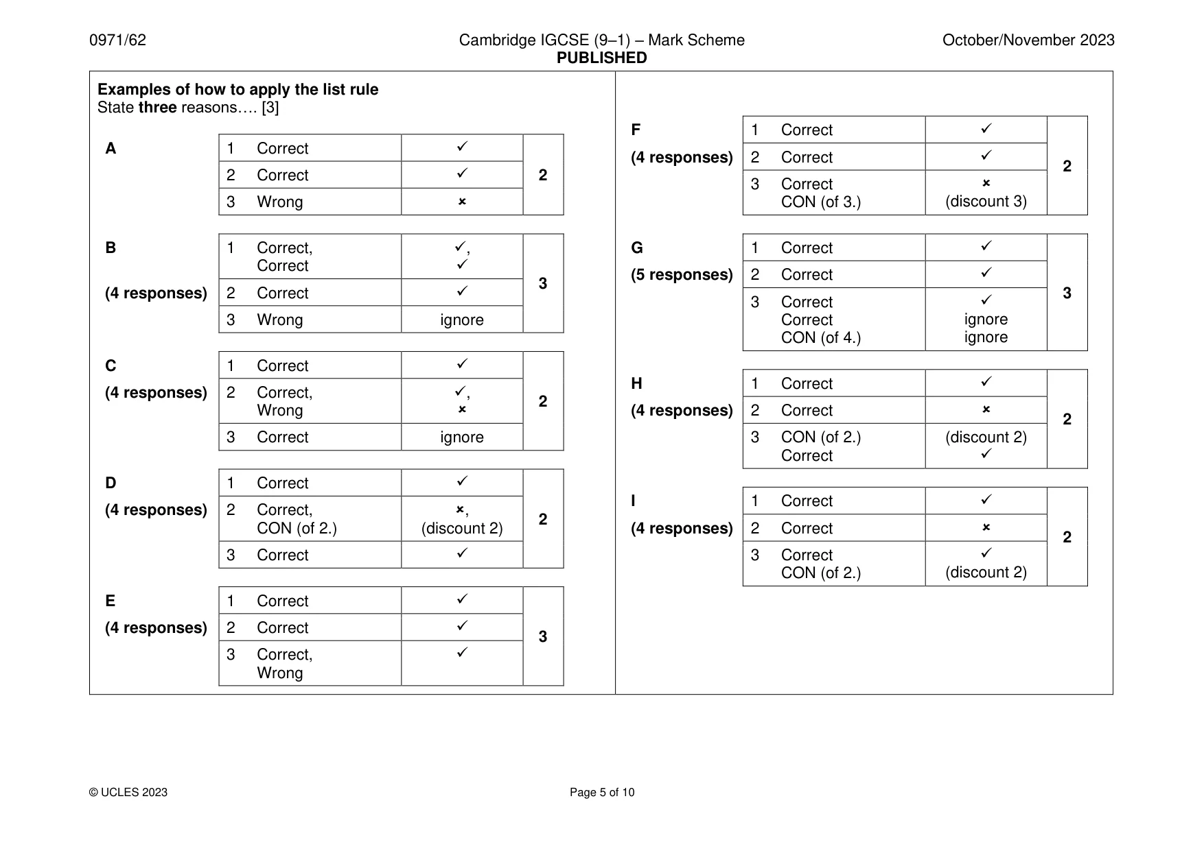Mark scheme, page 5 of 10