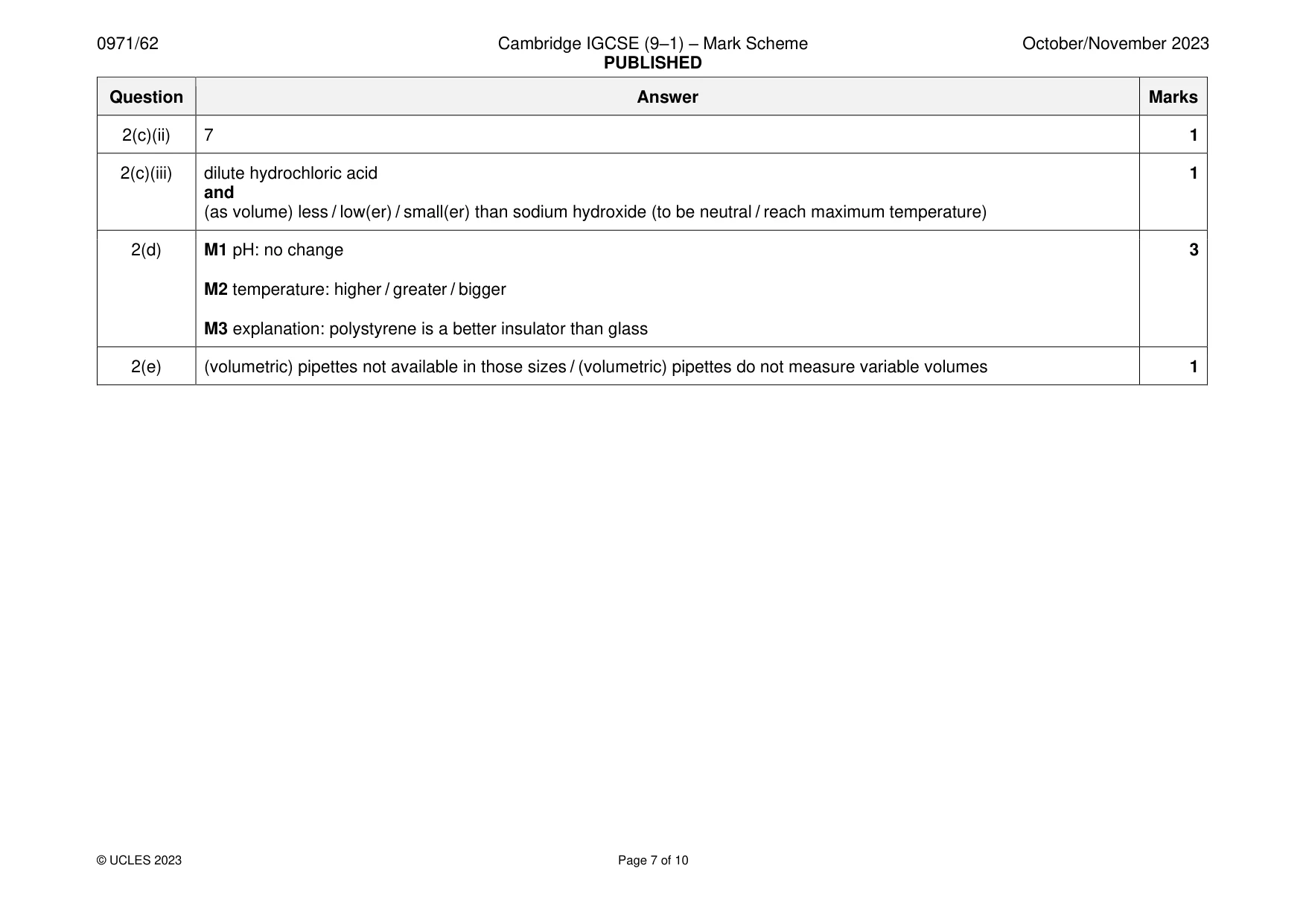 Mark scheme, page 7 of 10