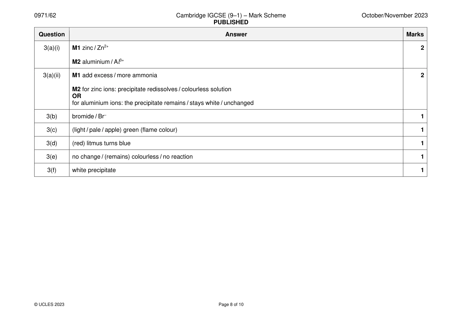 Mark scheme, page 8 of 10
