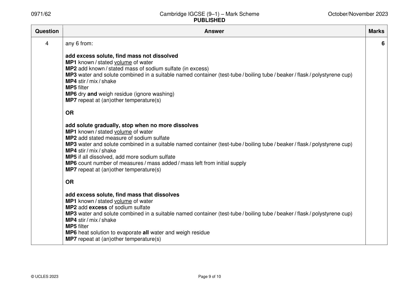 Mark scheme, page 9 of 10