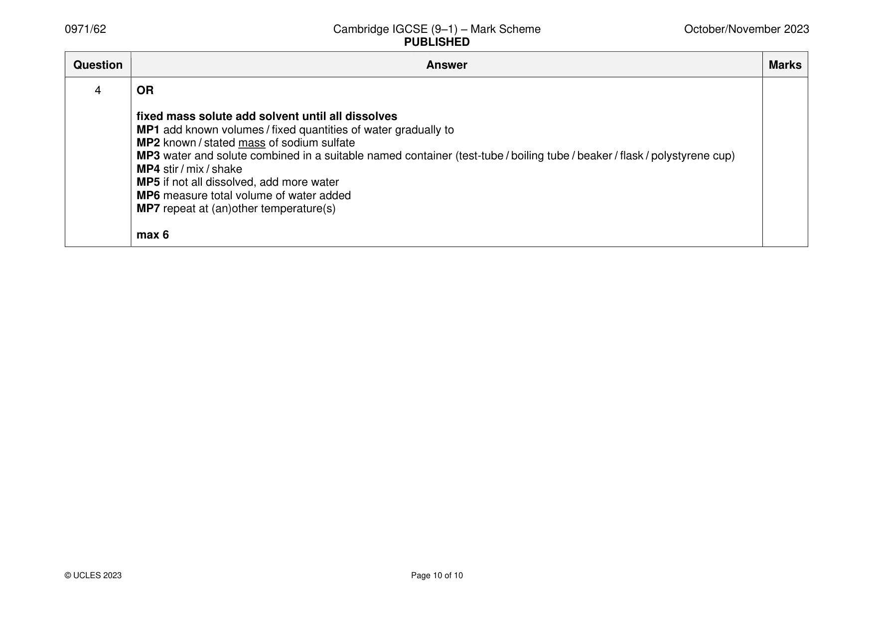 Mark scheme, page 10 of 10