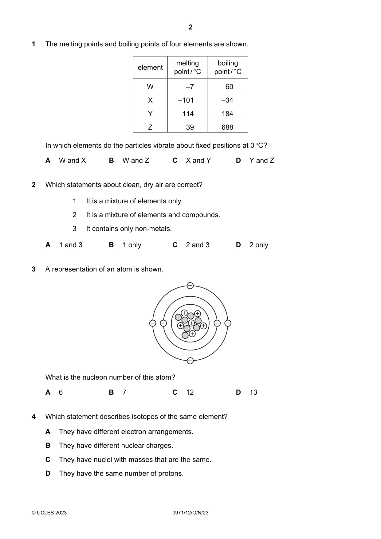 Cambridge IGCSE Chemistry (9-1) 0971 2023 Oct/Nov Paper 1 · Variant 2 question paper, page 2 of 16