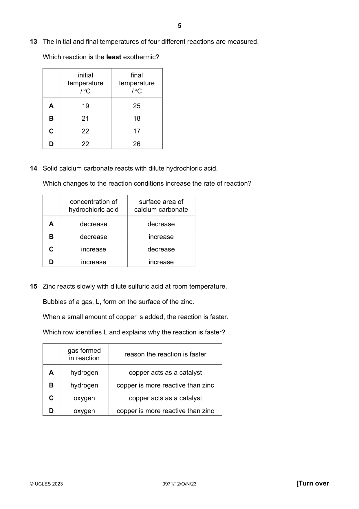 Cambridge IGCSE Chemistry (9-1) 0971 2023 Oct/Nov Paper 1 · Variant 2 question paper, page 5 of 16