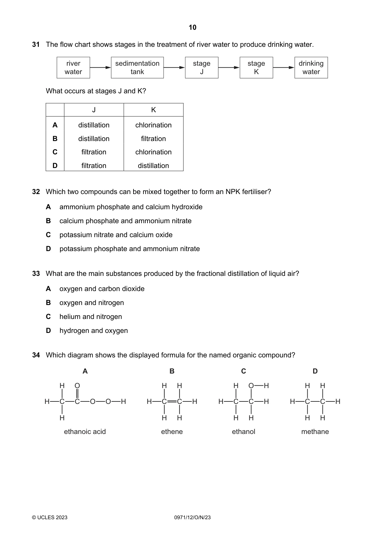 Cambridge IGCSE Chemistry (9-1) 0971 2023 Oct/Nov Paper 1 · Variant 2 question paper, page 10 of 16