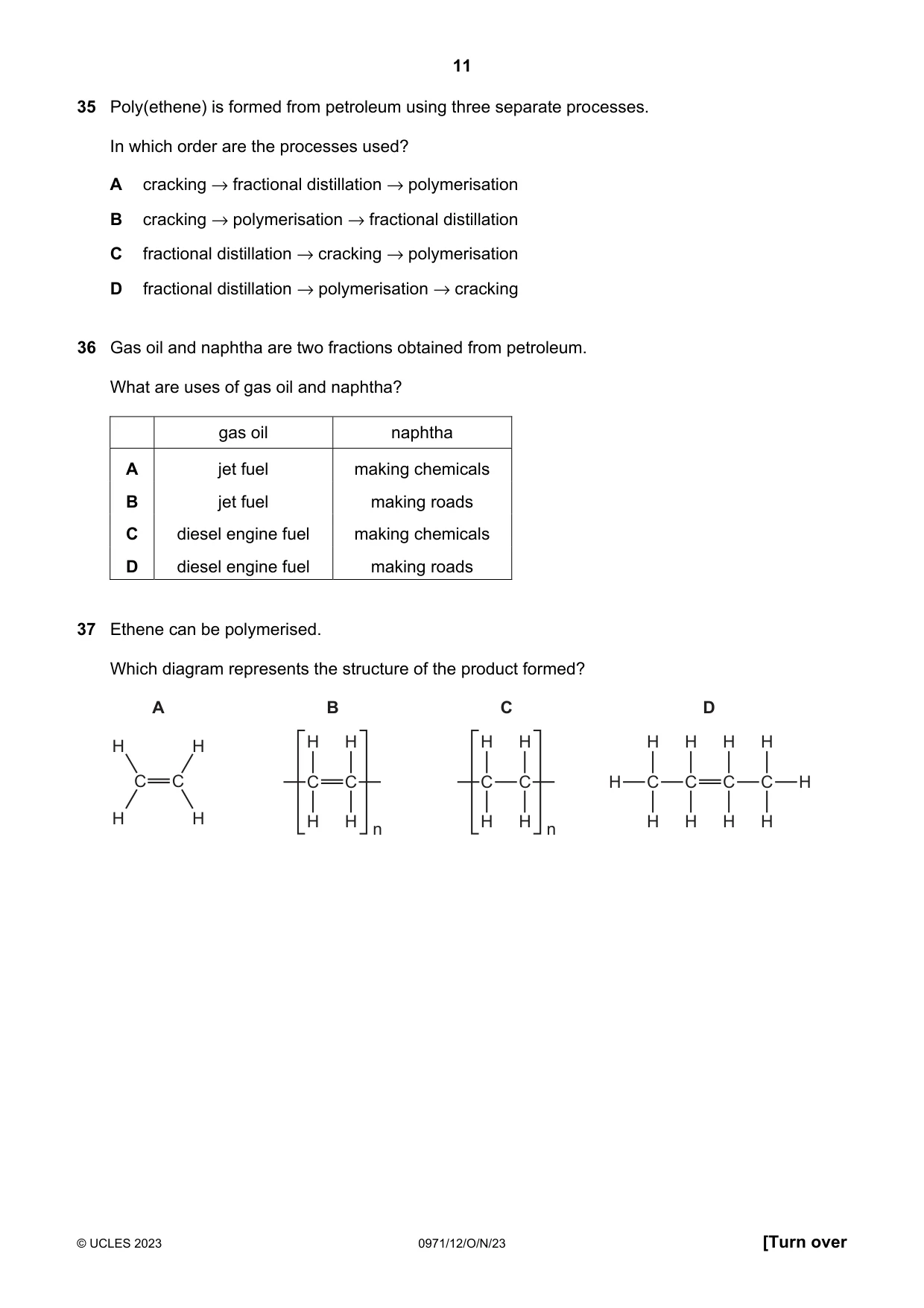 Cambridge IGCSE Chemistry (9-1) 0971 2023 Oct/Nov Paper 1 · Variant 2 question paper, page 11 of 16
