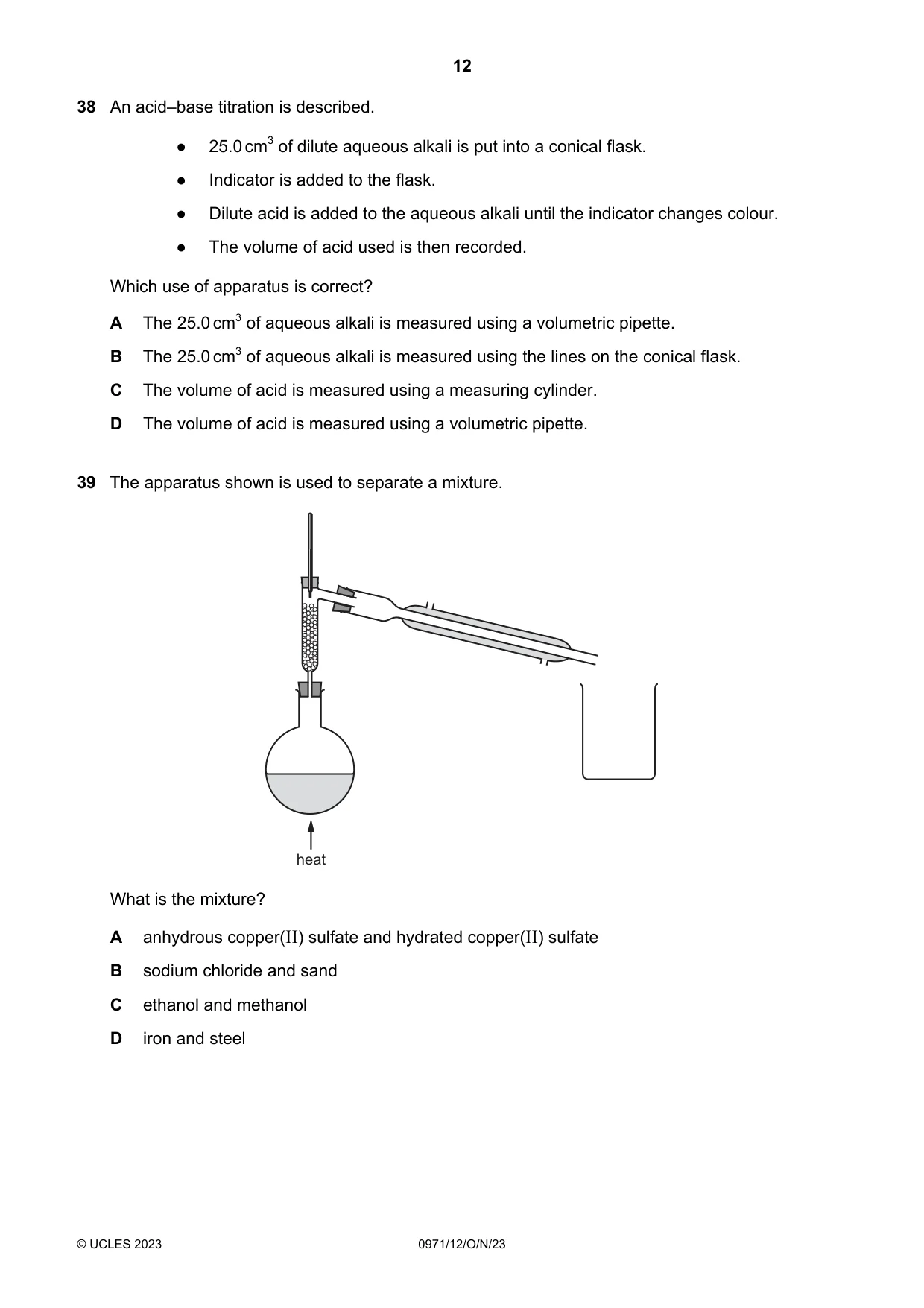 Cambridge IGCSE Chemistry (9-1) 0971 2023 Oct/Nov Paper 1 · Variant 2 question paper, page 12 of 16