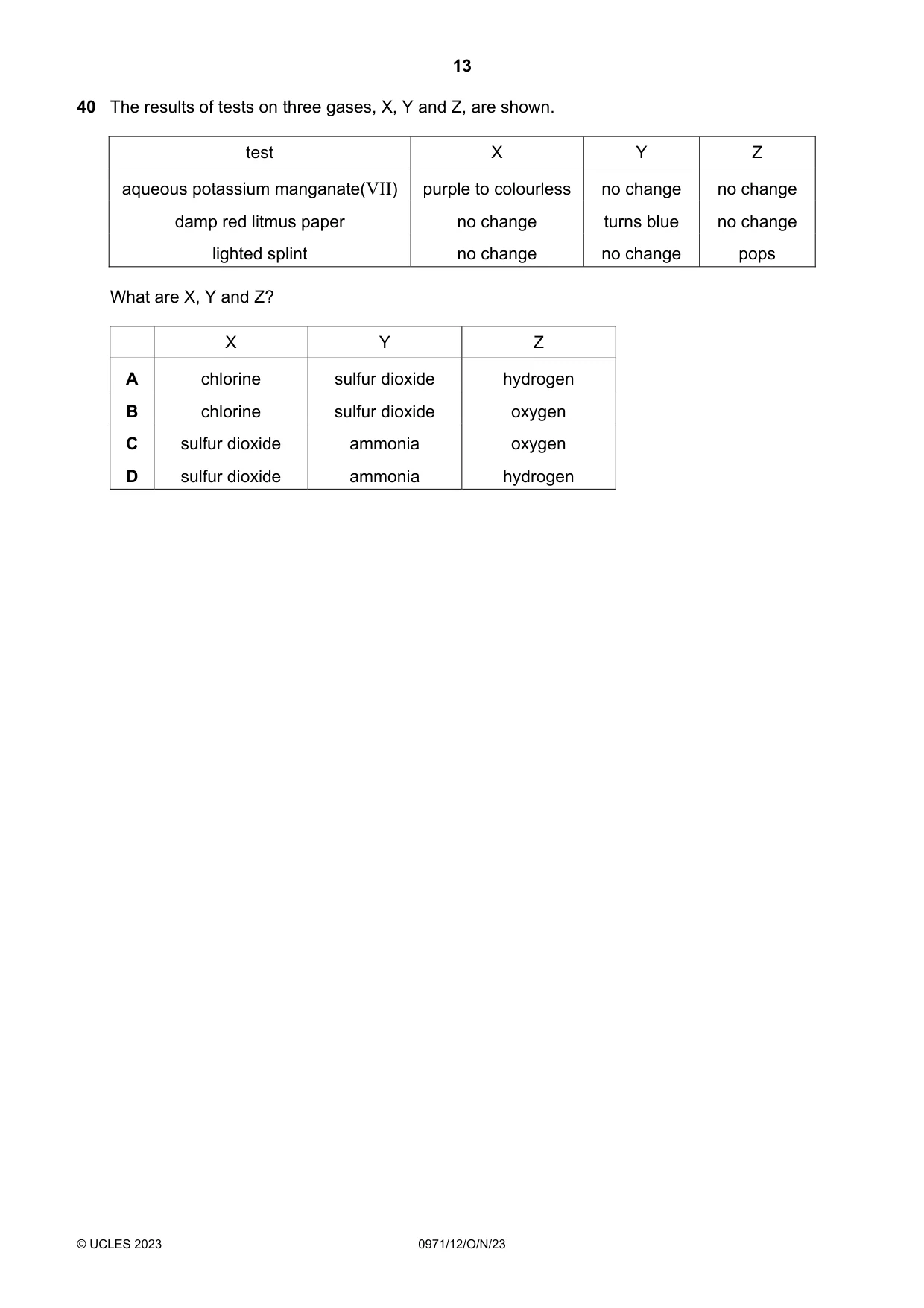 Cambridge IGCSE Chemistry (9-1) 0971 2023 Oct/Nov Paper 1 · Variant 2 question paper, page 13 of 16