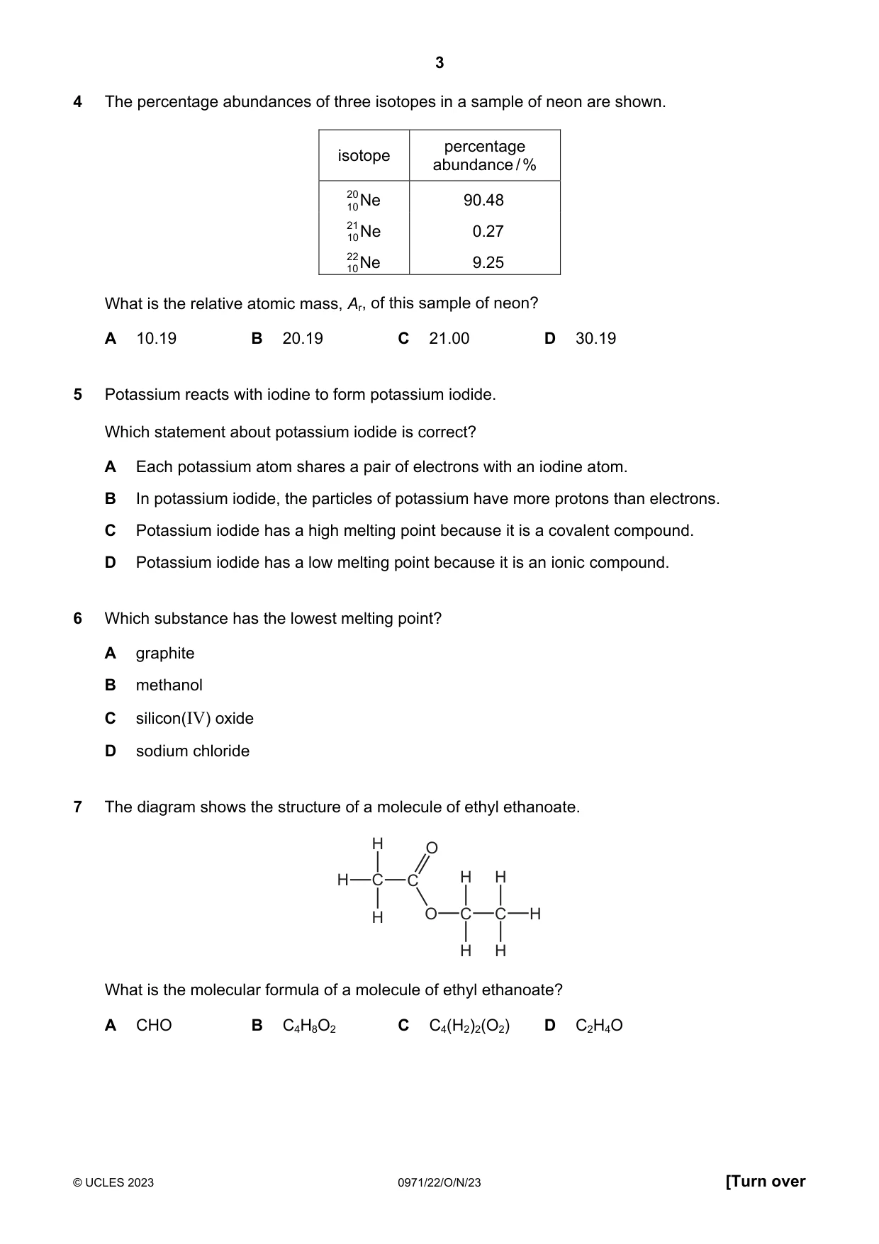 Cambridge IGCSE Chemistry (9-1) 0971 2023 Oct/Nov Paper 2 · Variant 2 question paper, page 3 of 16
