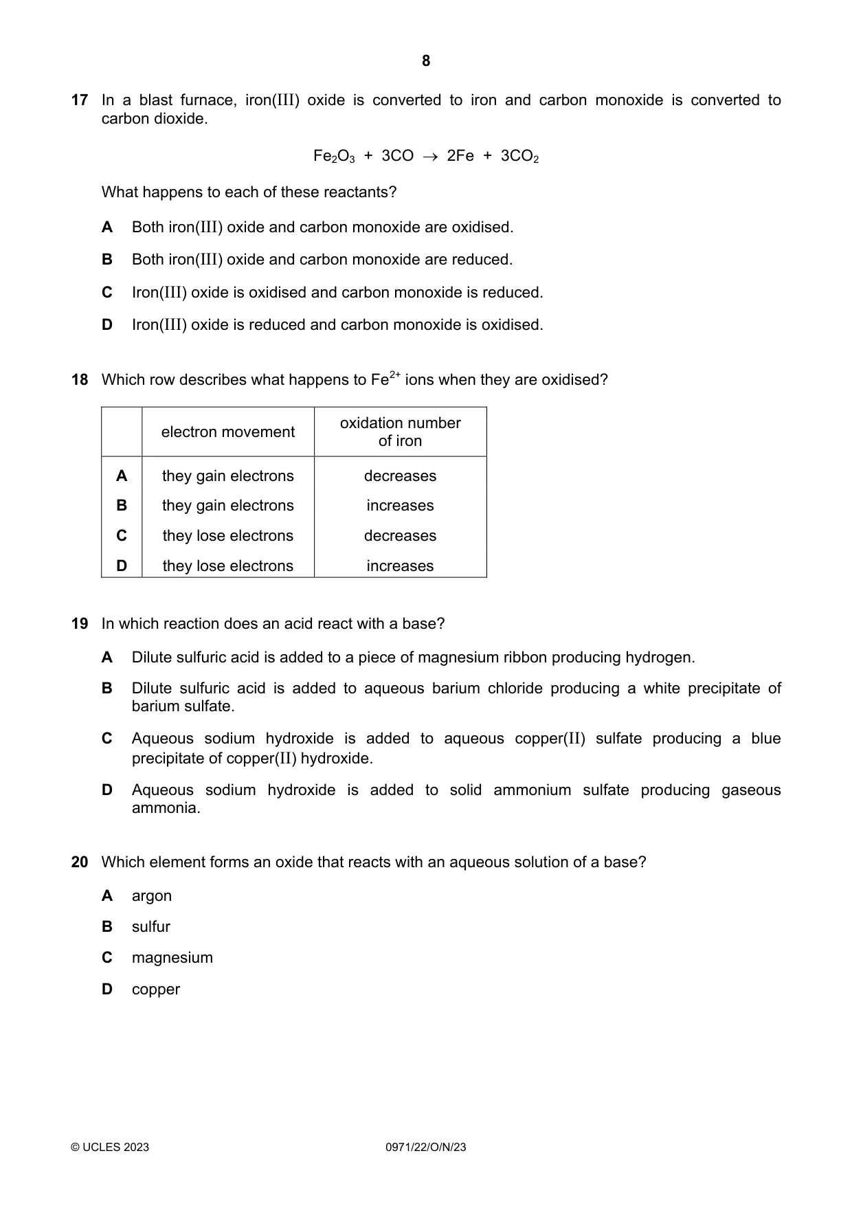 Cambridge IGCSE Chemistry (9-1) 0971 2023 Oct/Nov Paper 2 · Variant 2 question paper, page 8 of 16